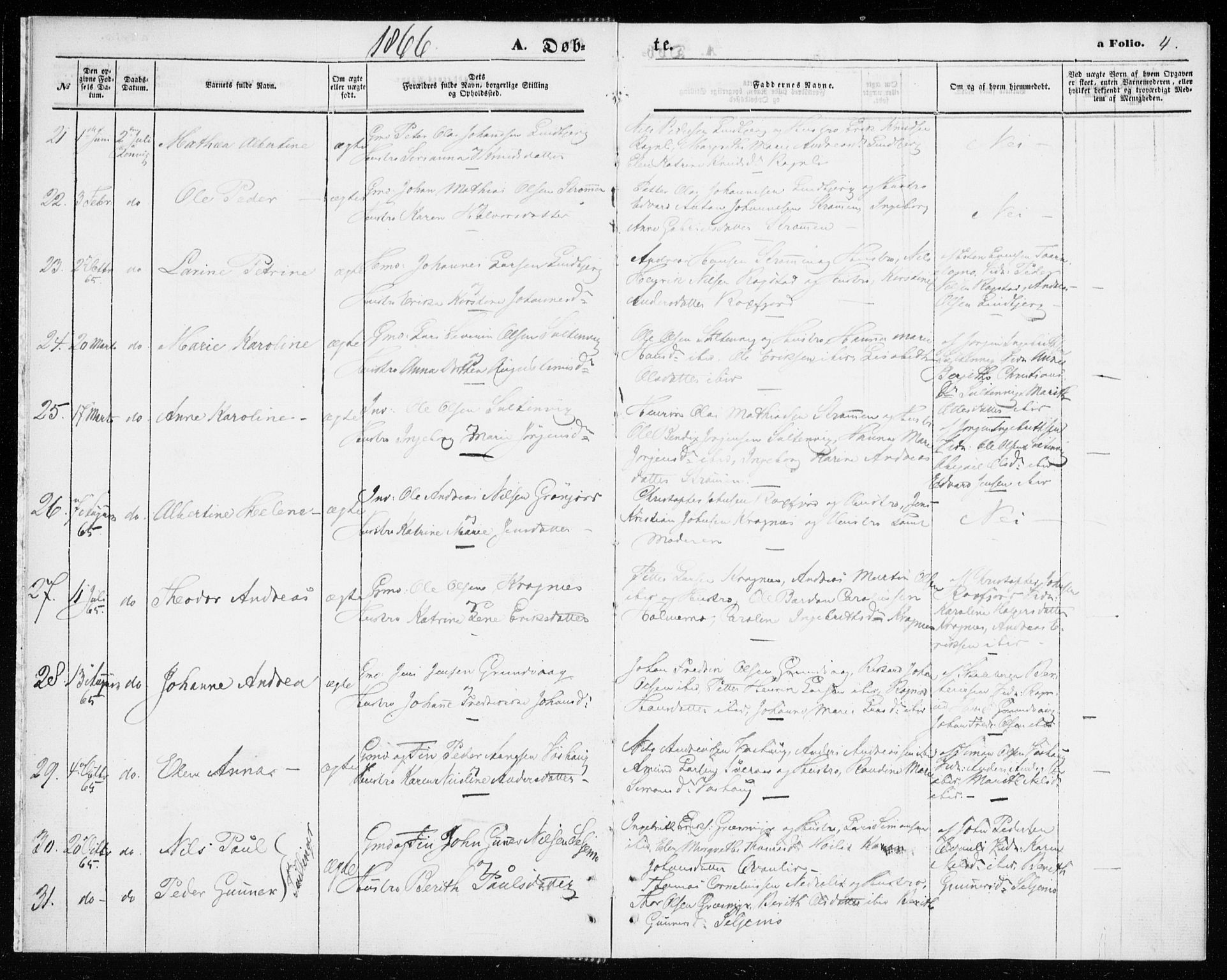 Lenvik sokneprestembete, SATØ/S-1310/H/Ha/Haa/L0009kirke: Parish register (official) no. 9, 1866-1873, p. 4