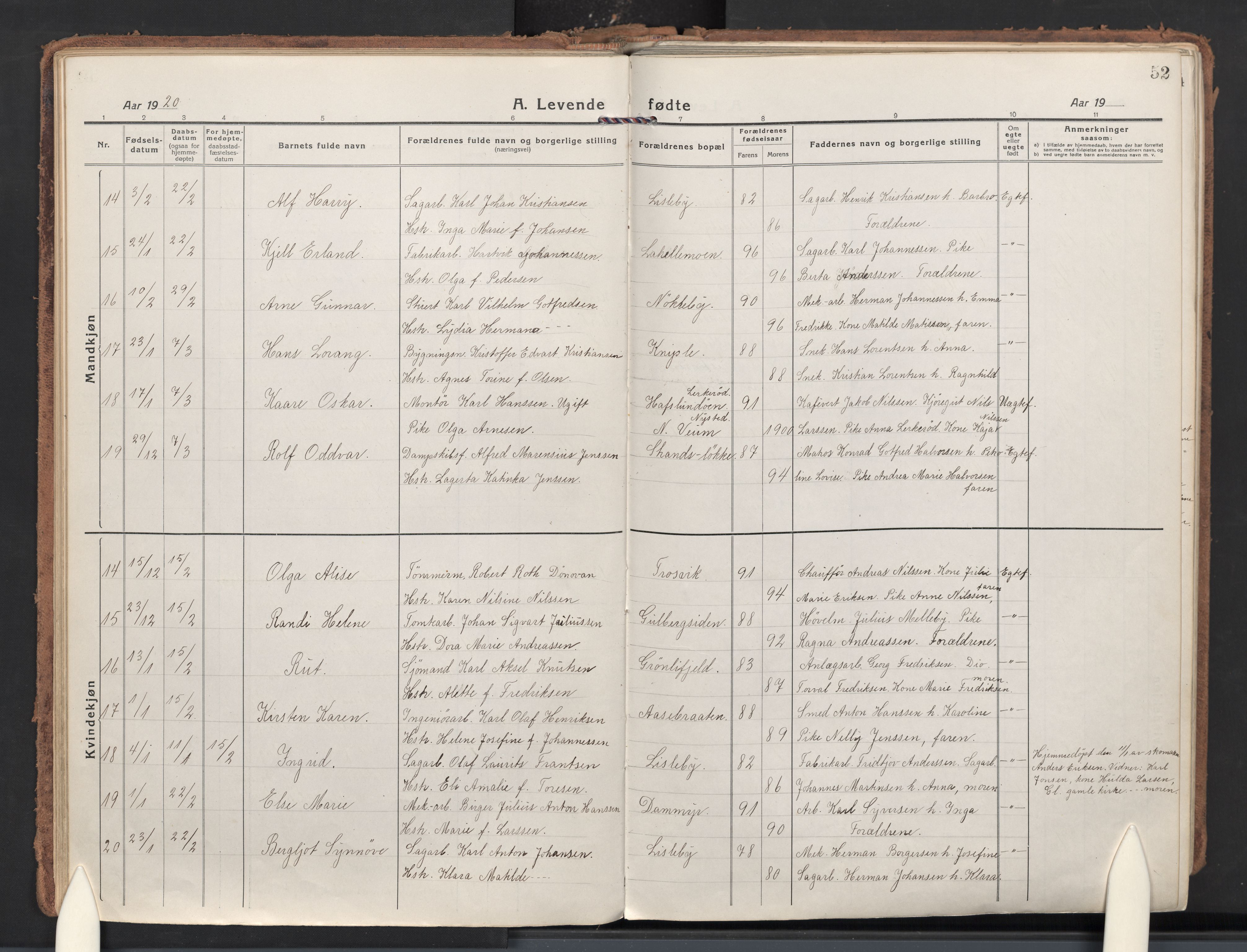 Glemmen prestekontor Kirkebøker, AV/SAO-A-10908/G/Ga/L0009: Parish register (copy) no. 9, 1917-1939, p. 52