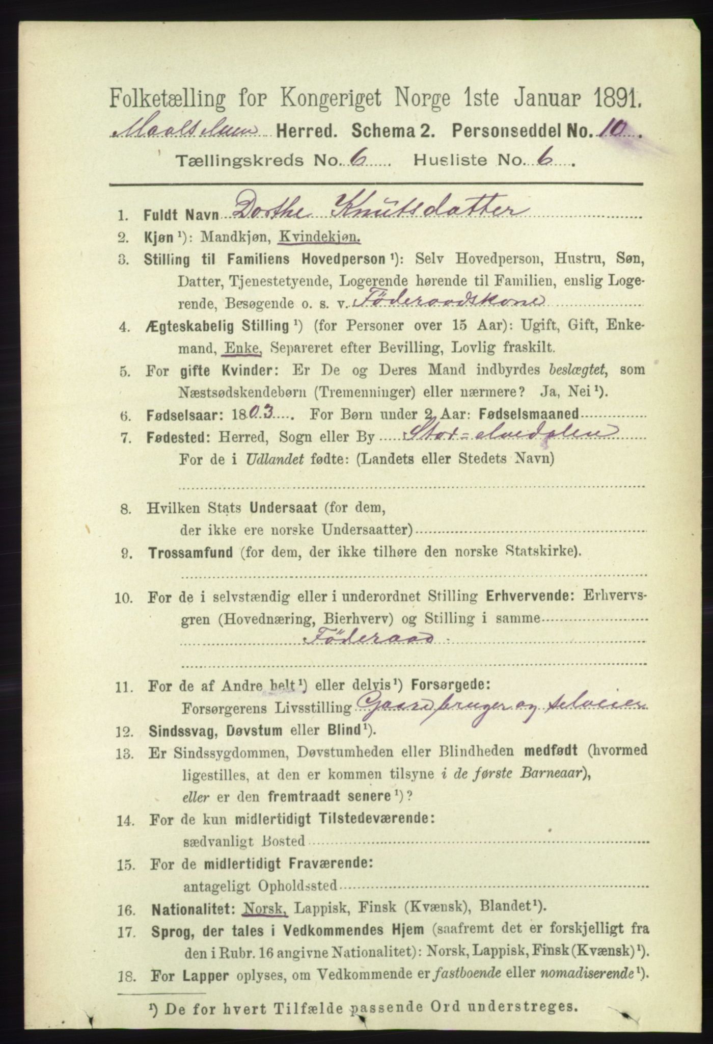 RA, 1891 census for 1924 Målselv, 1891, p. 2081