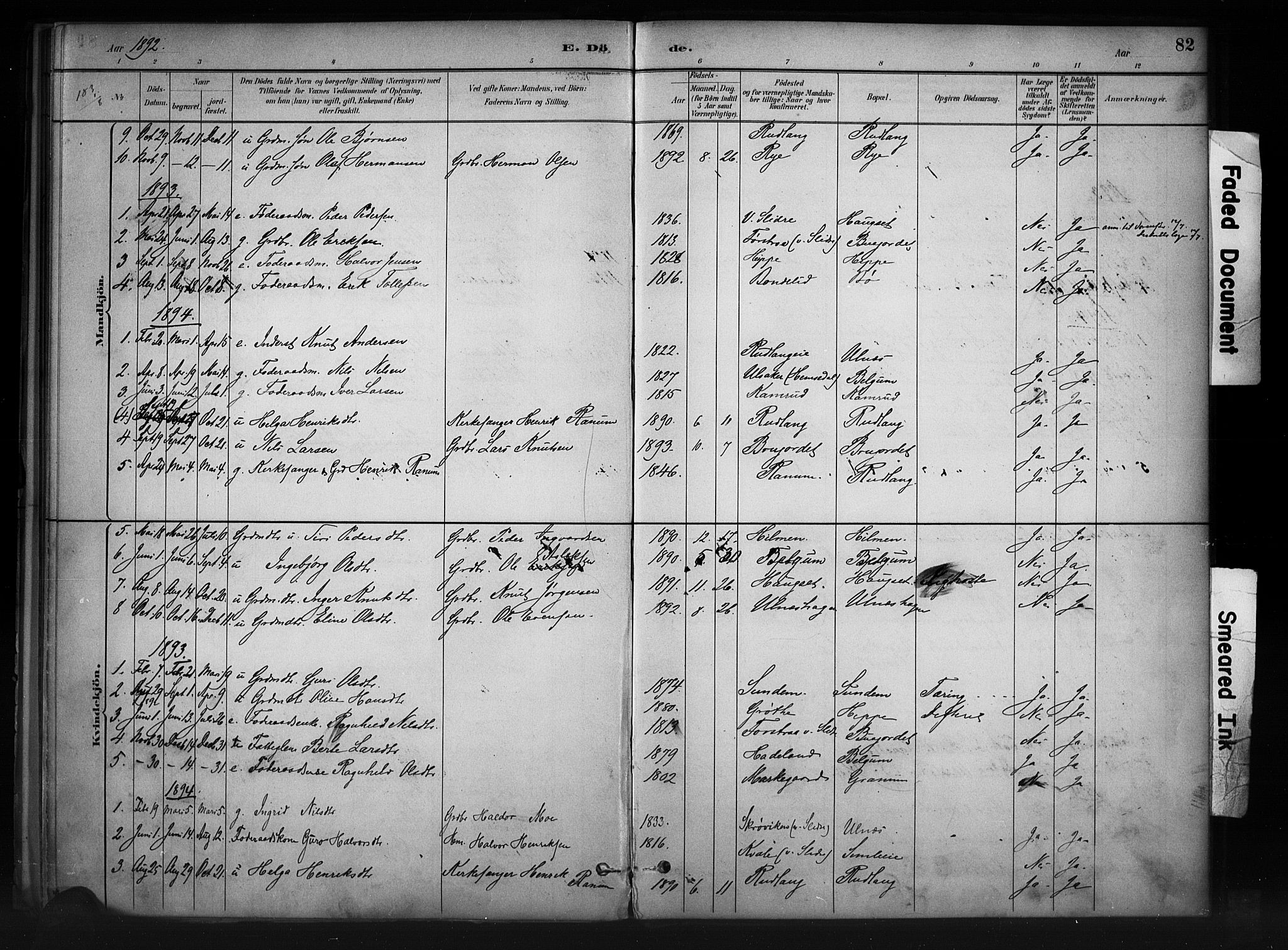 Nord-Aurdal prestekontor, SAH/PREST-132/H/Ha/Haa/L0011: Parish register (official) no. 11, 1883-1896, p. 82