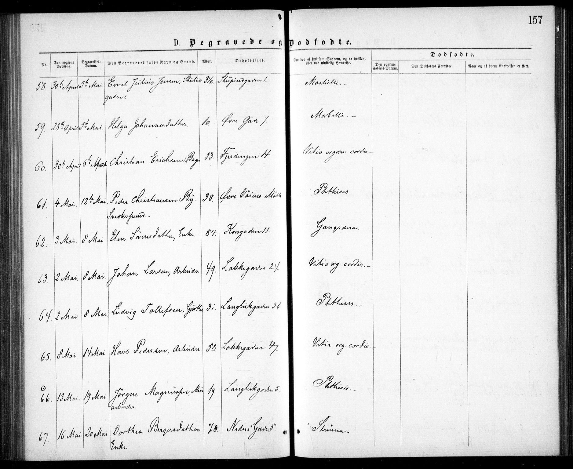 Krohgstøtten sykehusprest Kirkebøker, AV/SAO-A-10854/F/Fa/L0001: Parish register (official) no. 1, 1865-1873, p. 157