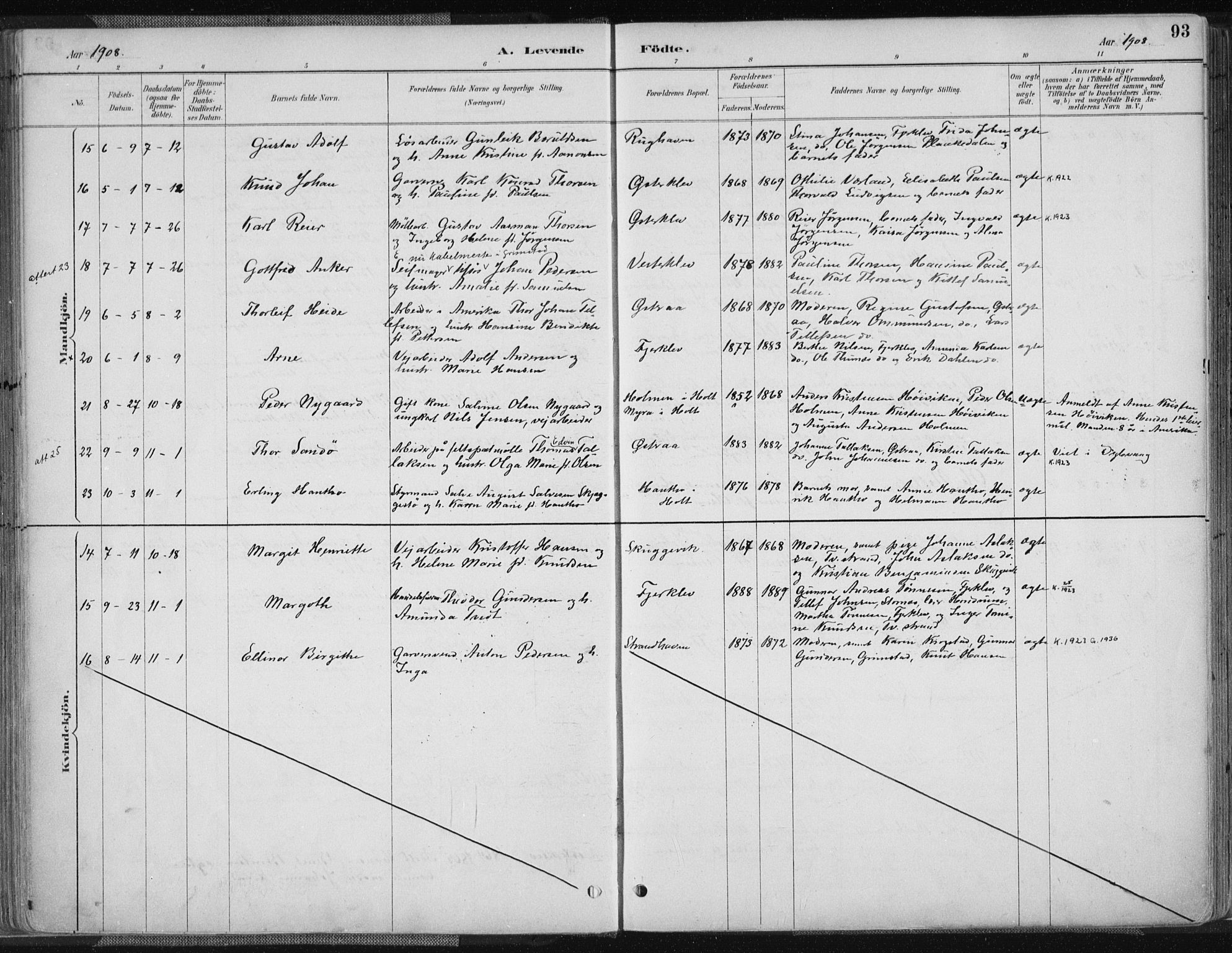 Tvedestrand sokneprestkontor, AV/SAK-1111-0042/F/Fa/L0001: Parish register (official) no. A 1, 1885-1916, p. 93