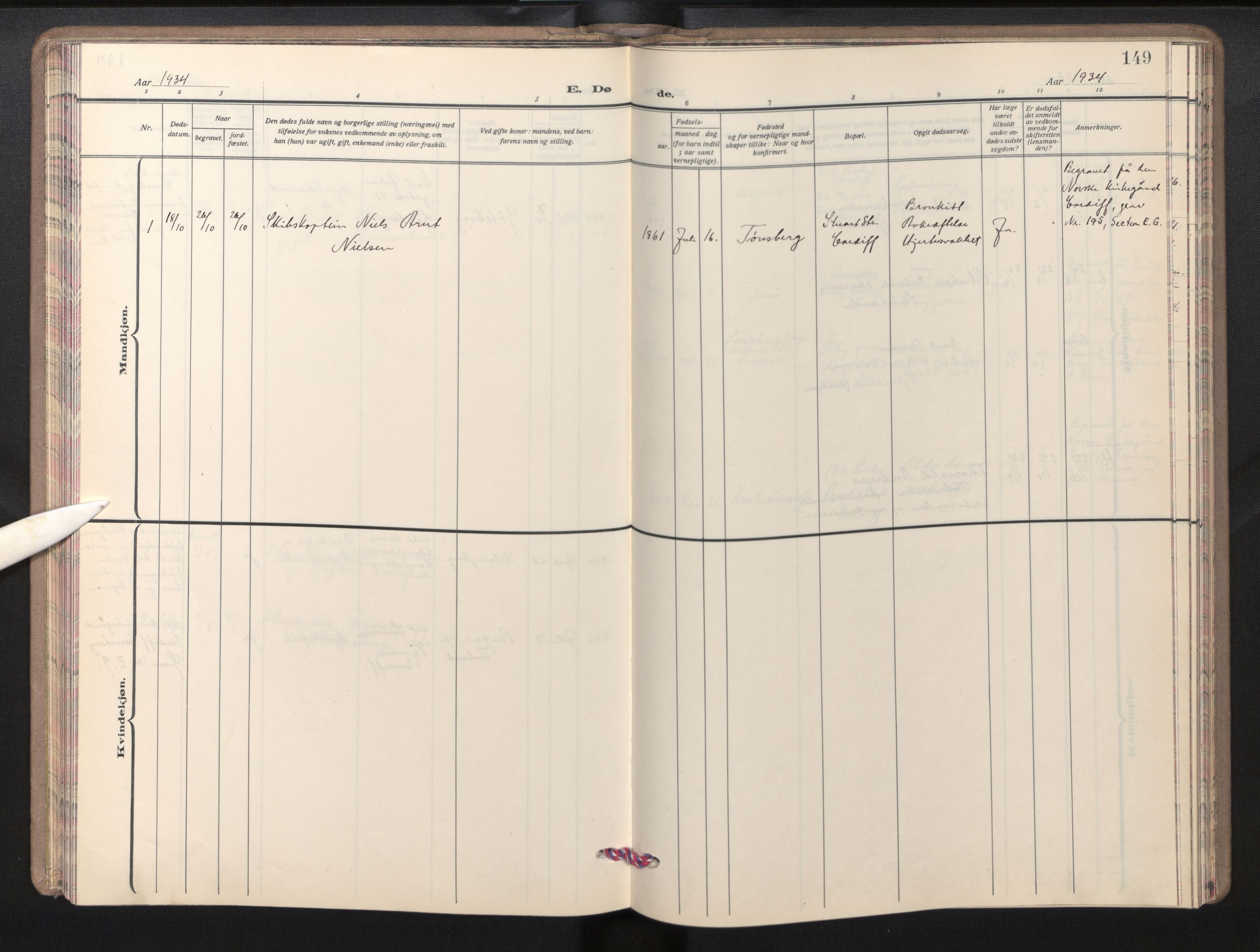 Den norske sjømannsmisjon i utlandet/Bristolhavnene(Cardiff-Swansea), SAB/SAB/PA-0102/H/Ha/Haa/L0003: Parish register (official) no. A 3, 1932-1966, p. 148b-149a