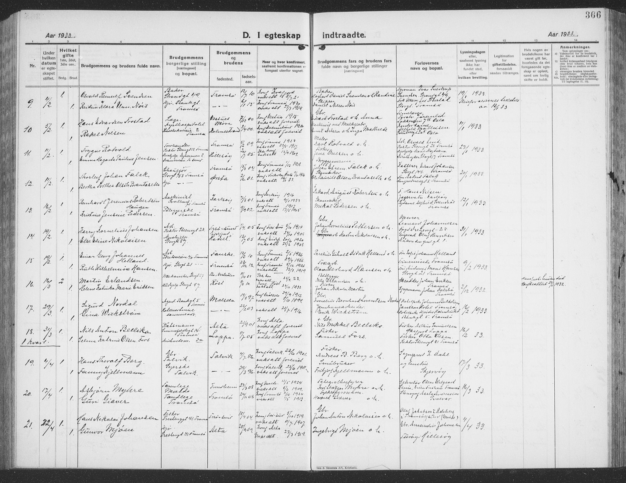 Tromsø sokneprestkontor/stiftsprosti/domprosti, SATØ/S-1343/G/Gb/L0010klokker: Parish register (copy) no. 10, 1925-1937, p. 366
