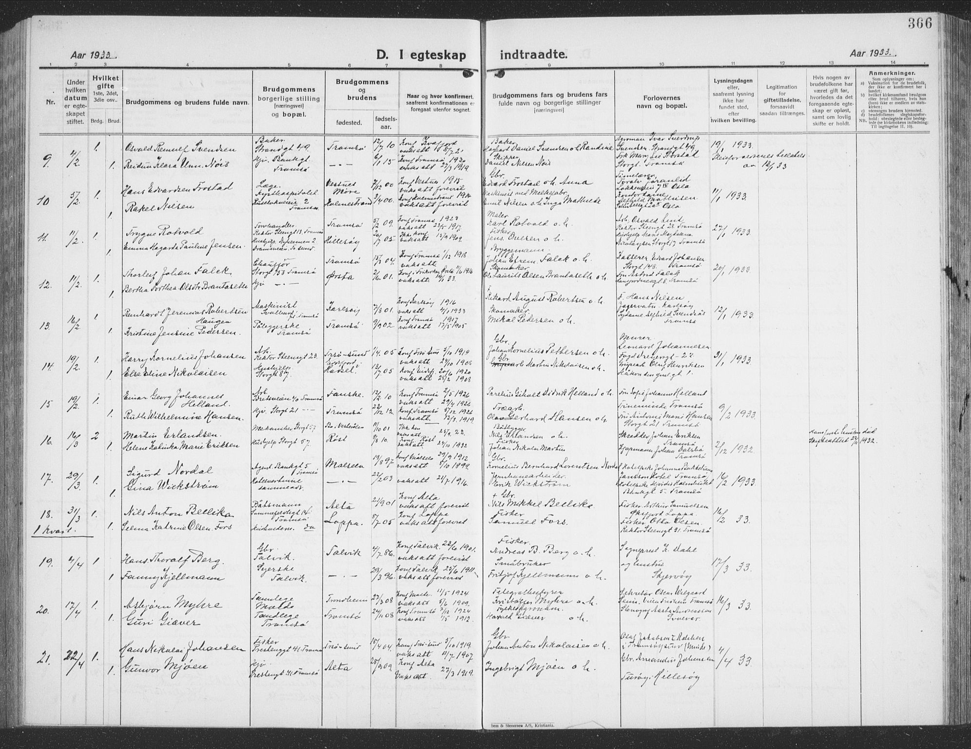 Tromsø sokneprestkontor/stiftsprosti/domprosti, AV/SATØ-S-1343/G/Gb/L0010klokker: Parish register (copy) no. 10, 1925-1937, p. 366