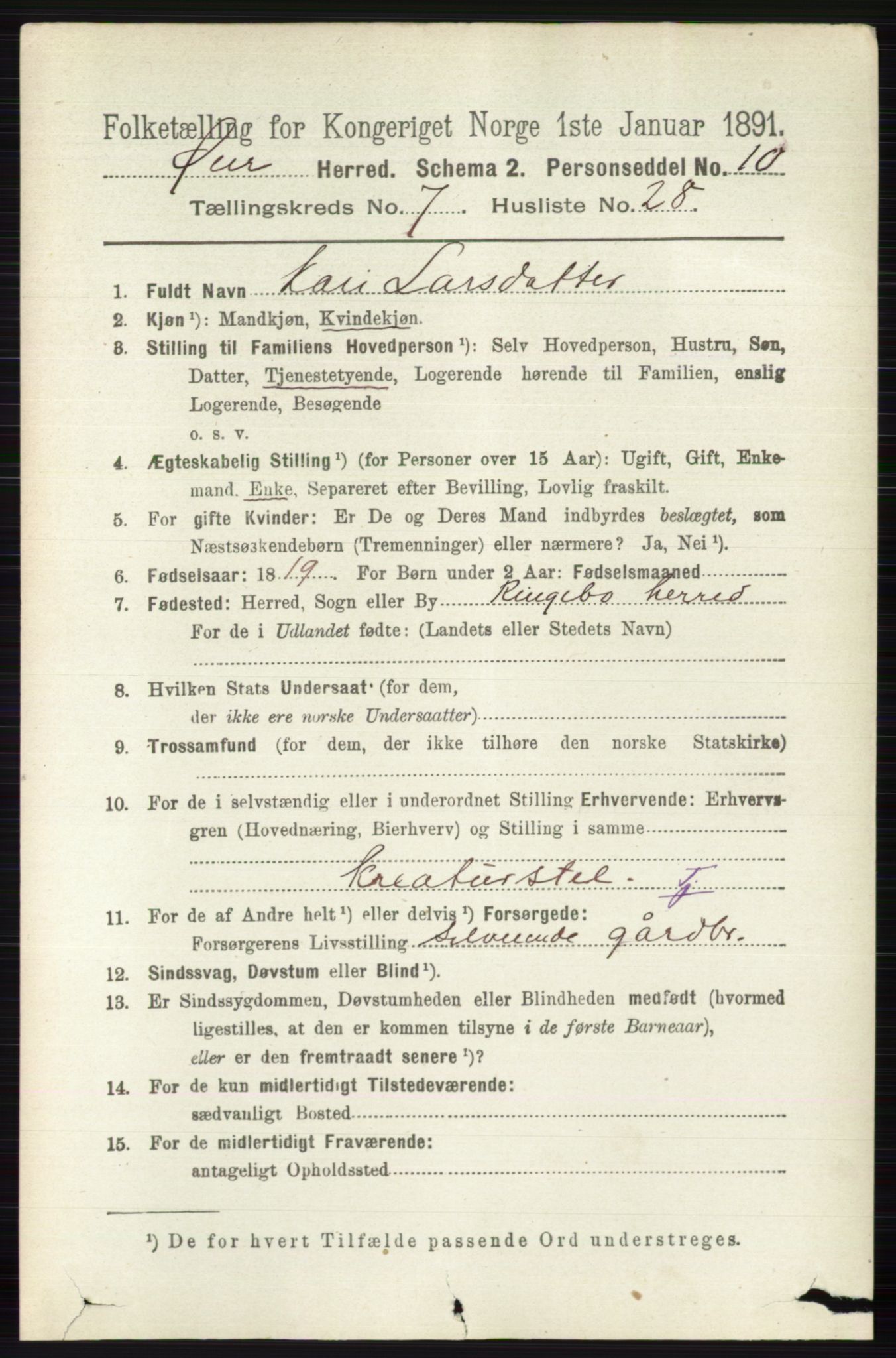 RA, 1891 census for 0521 Øyer, 1891, p. 2636