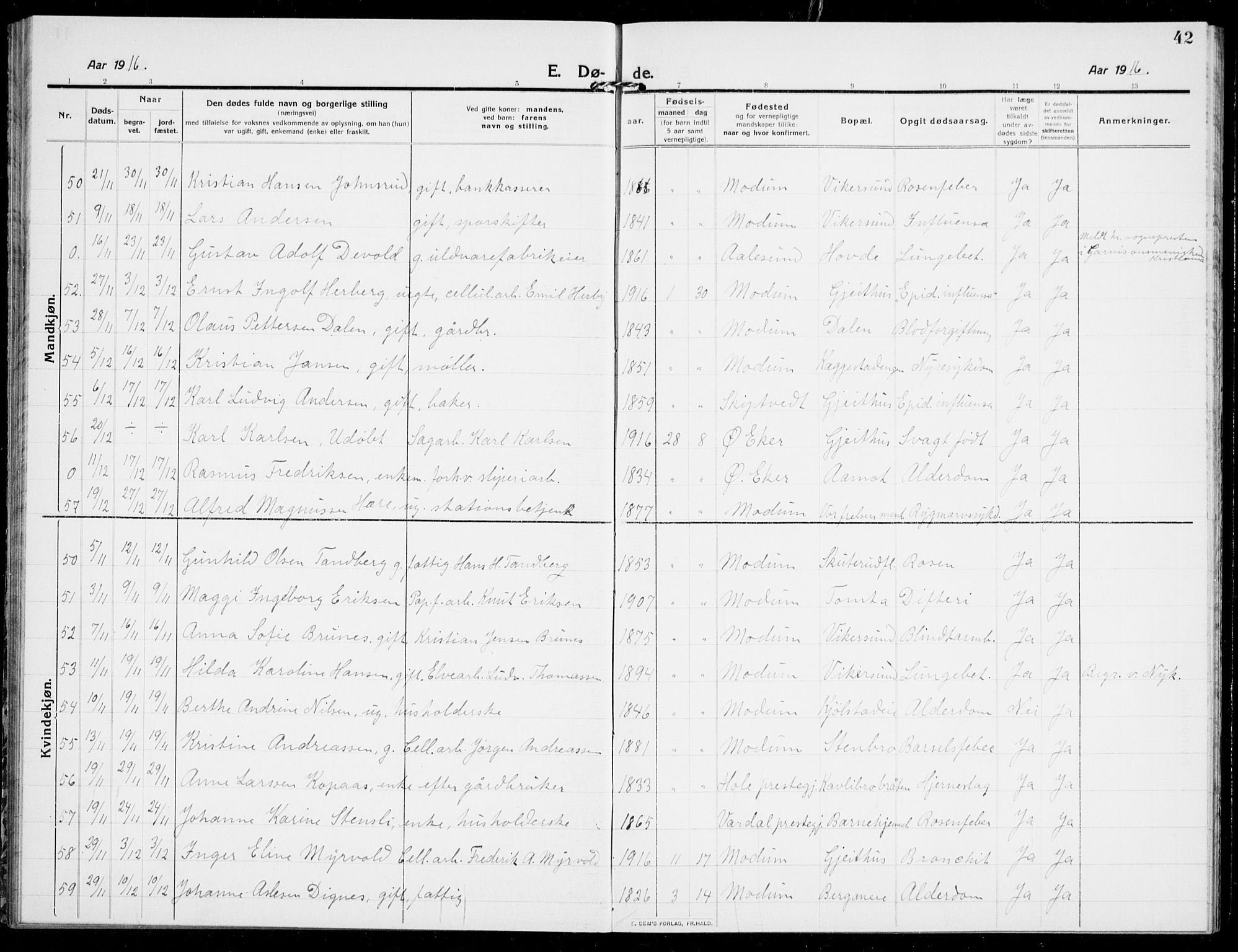 Modum kirkebøker, AV/SAKO-A-234/G/Ga/L0011: Parish register (copy) no. I 11, 1910-1925, p. 42