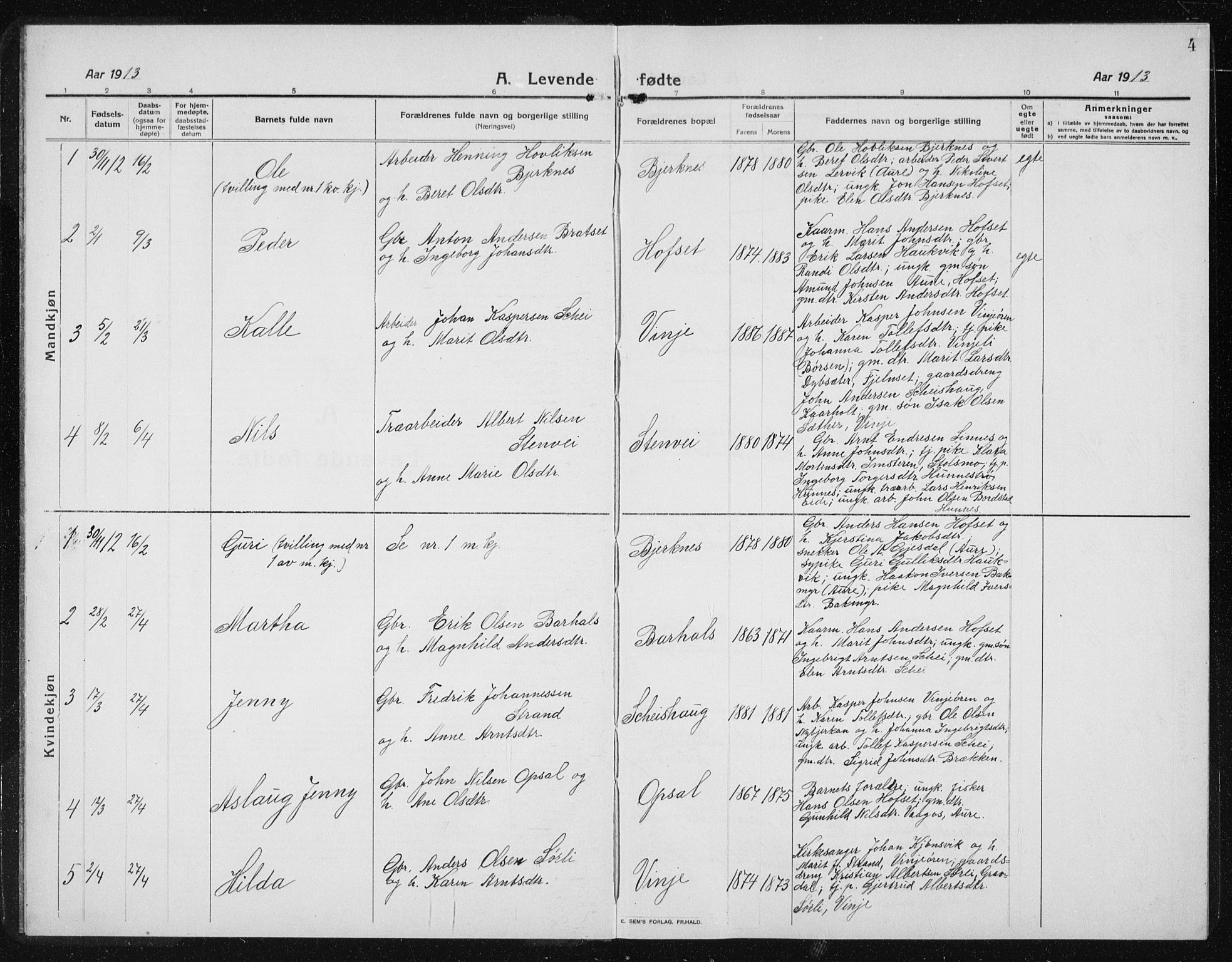 Ministerialprotokoller, klokkerbøker og fødselsregistre - Sør-Trøndelag, SAT/A-1456/631/L0515: Parish register (copy) no. 631C03, 1913-1939, p. 4