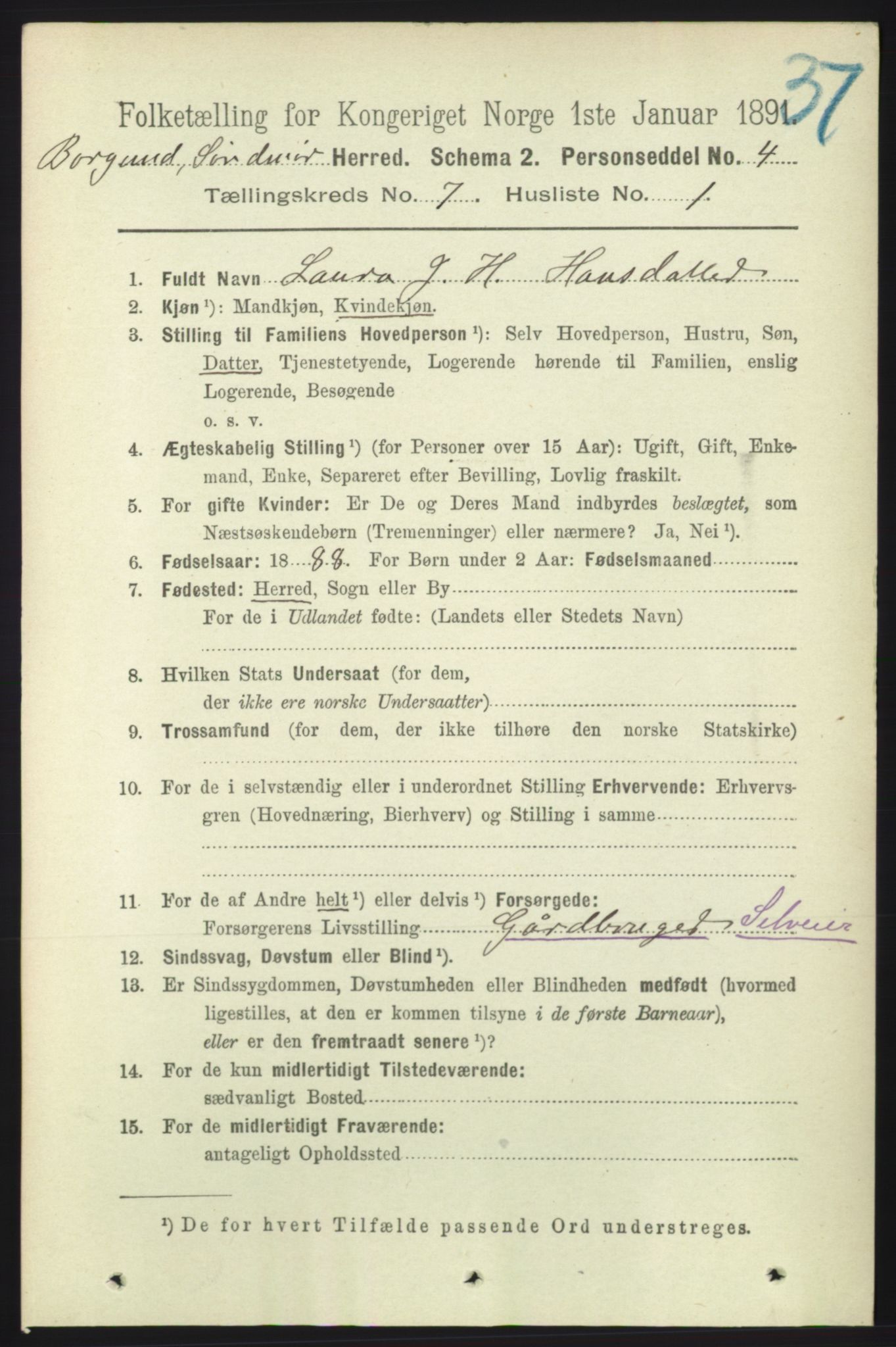 RA, 1891 census for 1531 Borgund, 1891, p. 1853