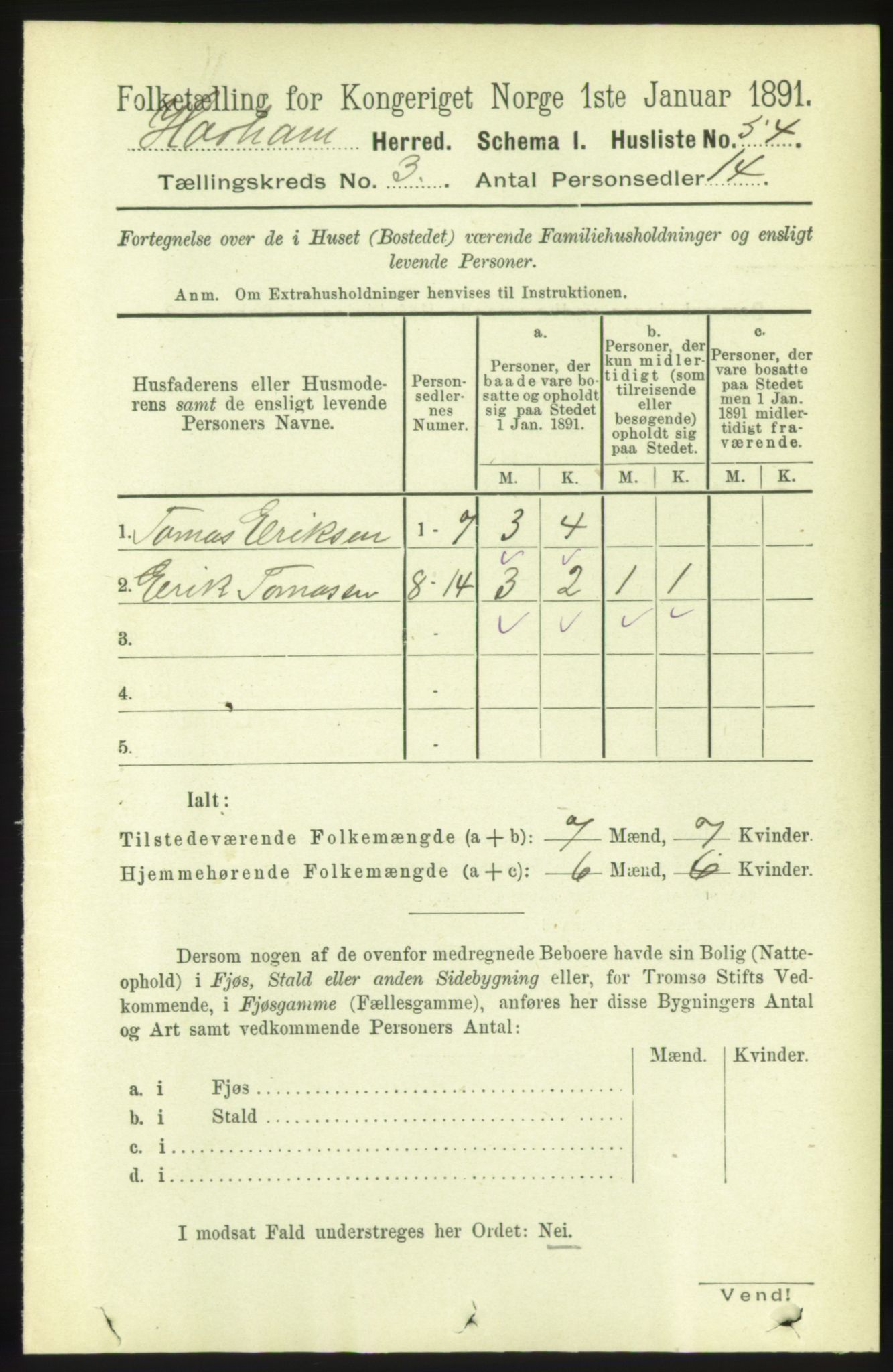 RA, 1891 census for 1534 Haram, 1891, p. 1191