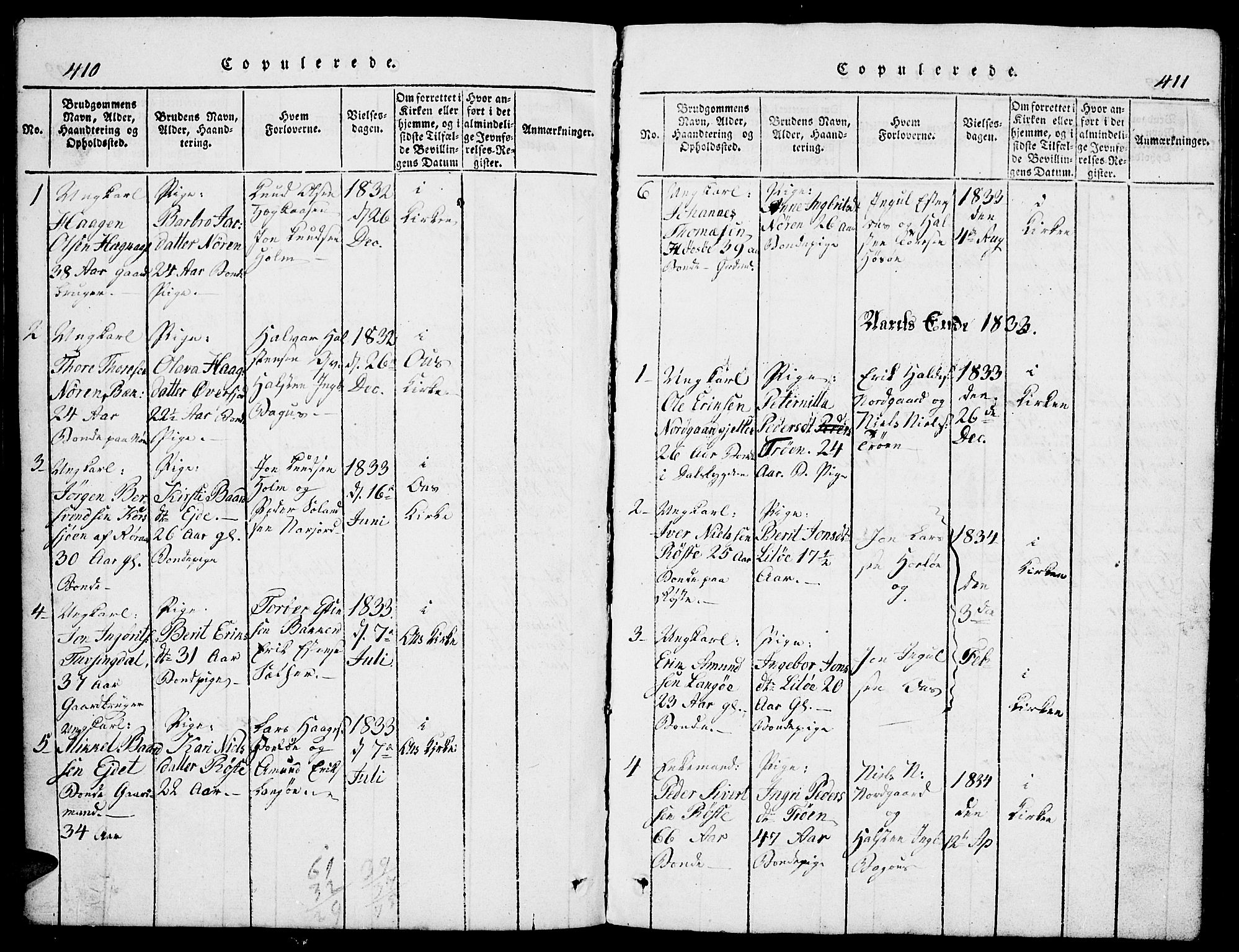 Tolga prestekontor, AV/SAH-PREST-062/L/L0002: Parish register (copy) no. 2, 1815-1844, p. 410-411