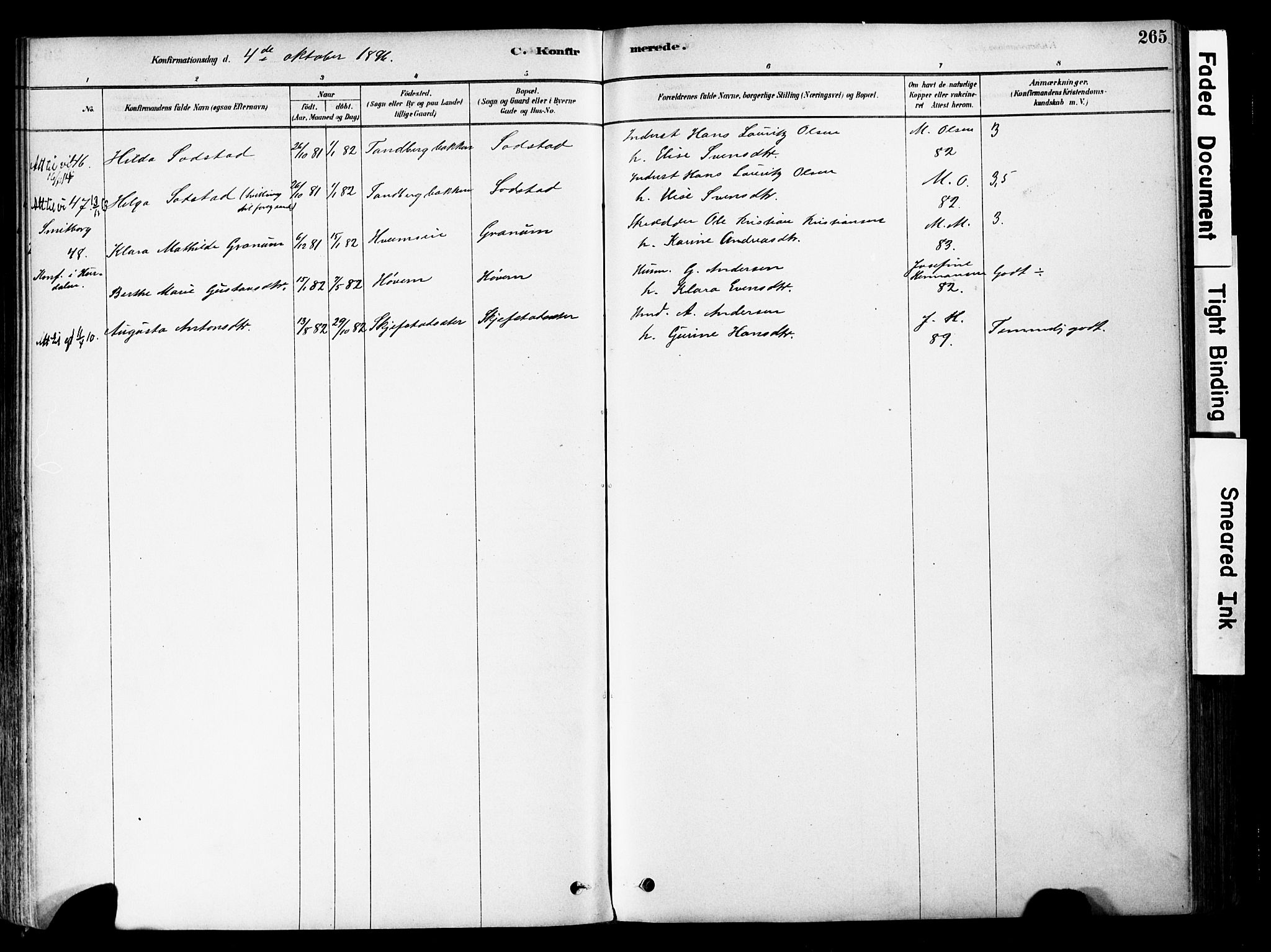 Østre Toten prestekontor, AV/SAH-PREST-104/H/Ha/Haa/L0006: Parish register (official) no. 6 /1, 1878-1896, p. 265