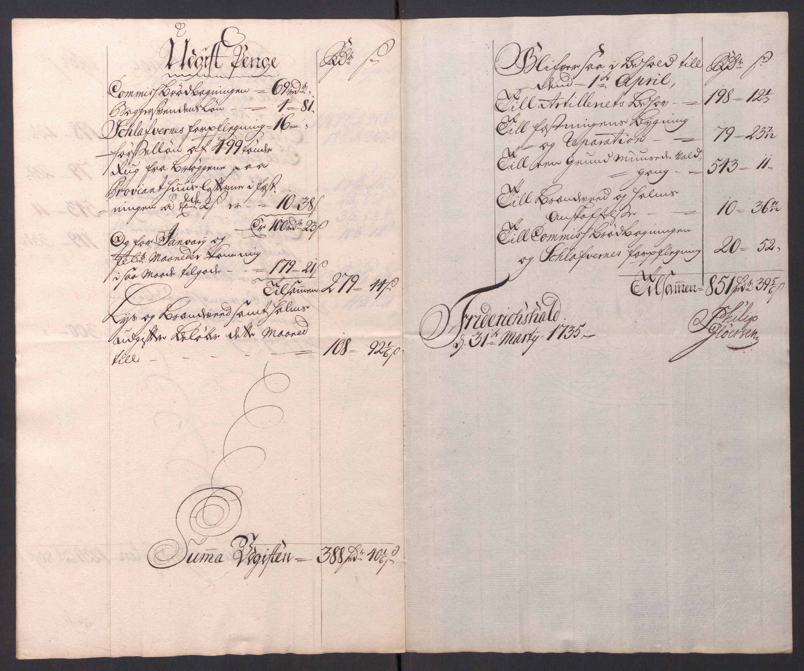 Kommanderende general (KG I) med Det norske krigsdirektorium, RA/EA-5419/D/L0154: Fredriksten festning: Brev, inventarfortegnelser og regnskapsekstrakter, 1730-1739, p. 386