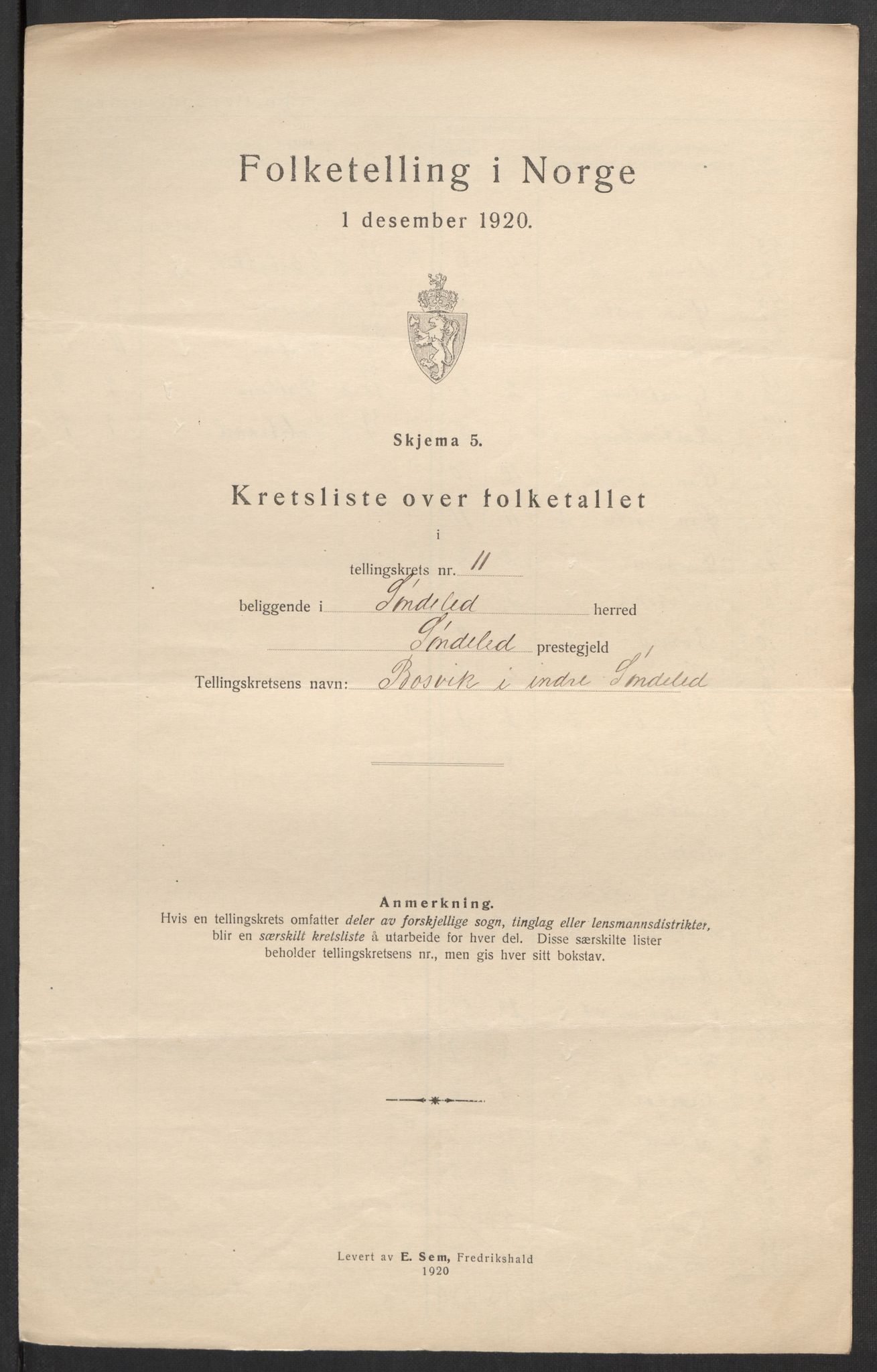 SAK, 1920 census for Søndeled, 1920, p. 36