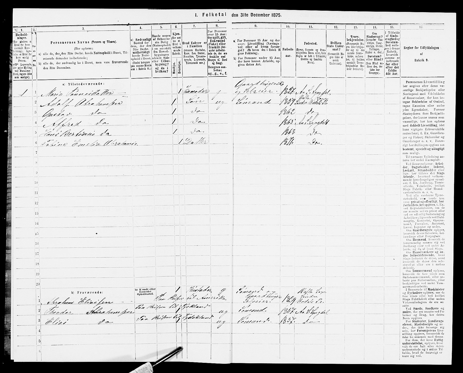 SAK, 1875 census for 1032P Lyngdal, 1875, p. 1359