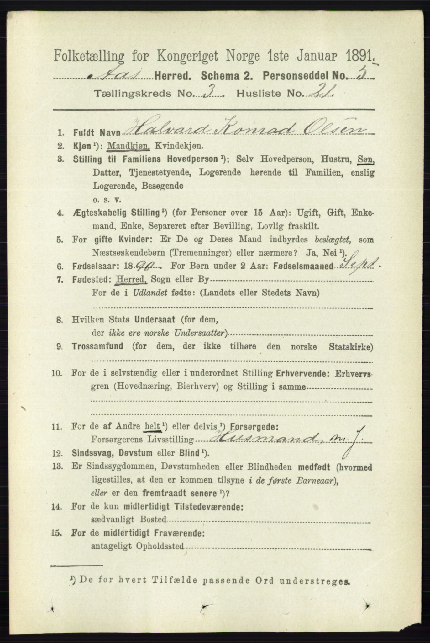 RA, 1891 census for 0214 Ås, 1891, p. 2261