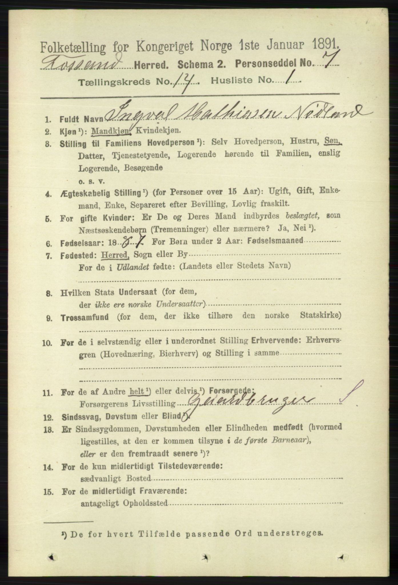 RA, 1891 census for 1129 Forsand, 1891, p. 2226