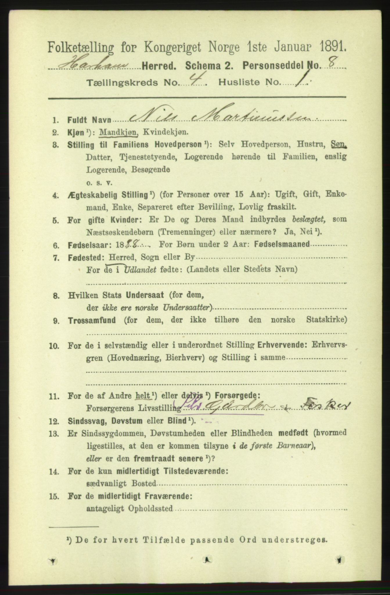 RA, 1891 census for 1534 Haram, 1891, p. 1828