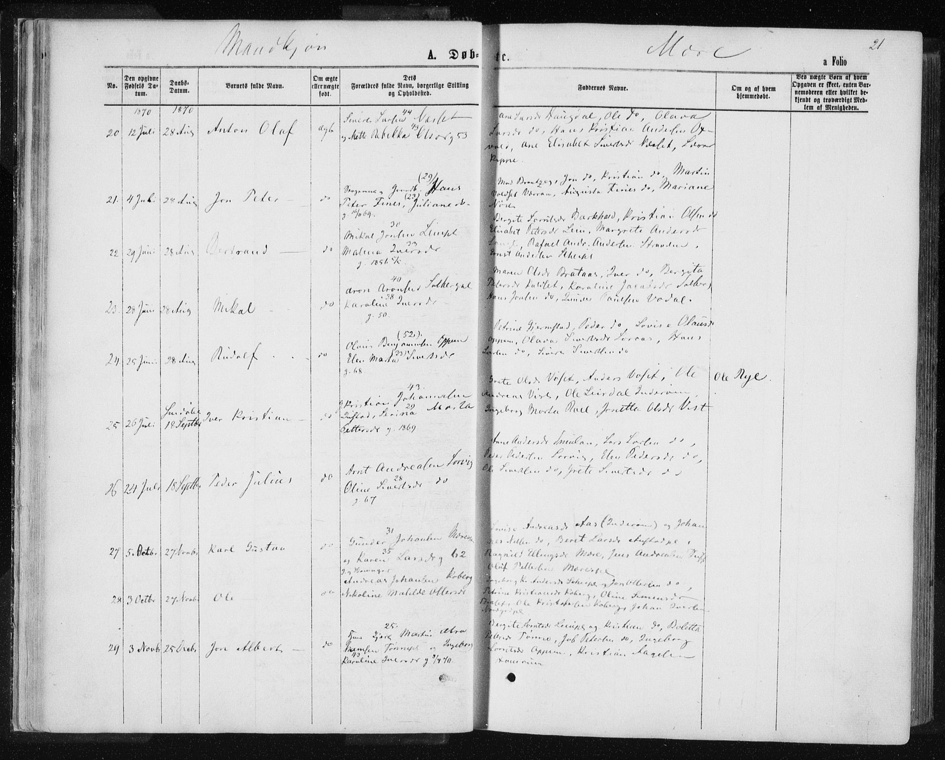 Ministerialprotokoller, klokkerbøker og fødselsregistre - Nord-Trøndelag, SAT/A-1458/735/L0345: Parish register (official) no. 735A08 /1, 1863-1872, p. 21