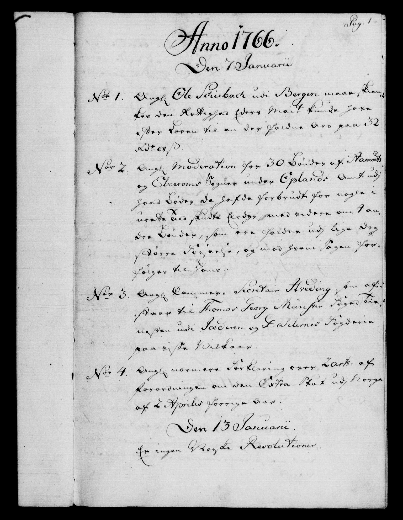 Rentekammeret, Kammerkanselliet, RA/EA-3111/G/Gf/Gfb/L0008: Register til norske relasjons- og resolusjonsprotokoller (merket RK 52.103), 1766-1771, p. 1