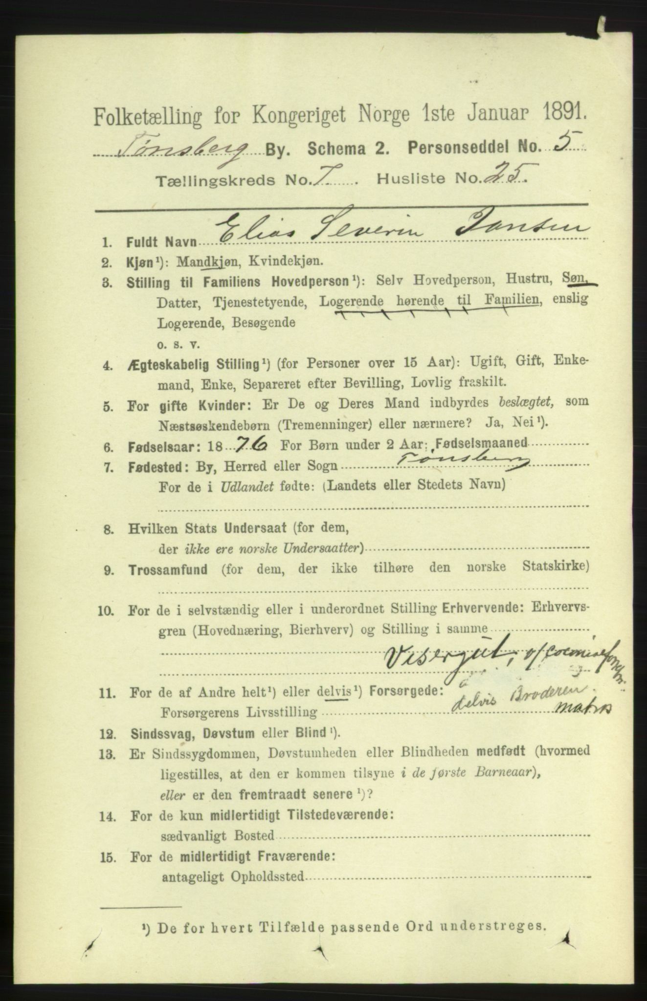 RA, 1891 census for 0705 Tønsberg, 1891, p. 3040