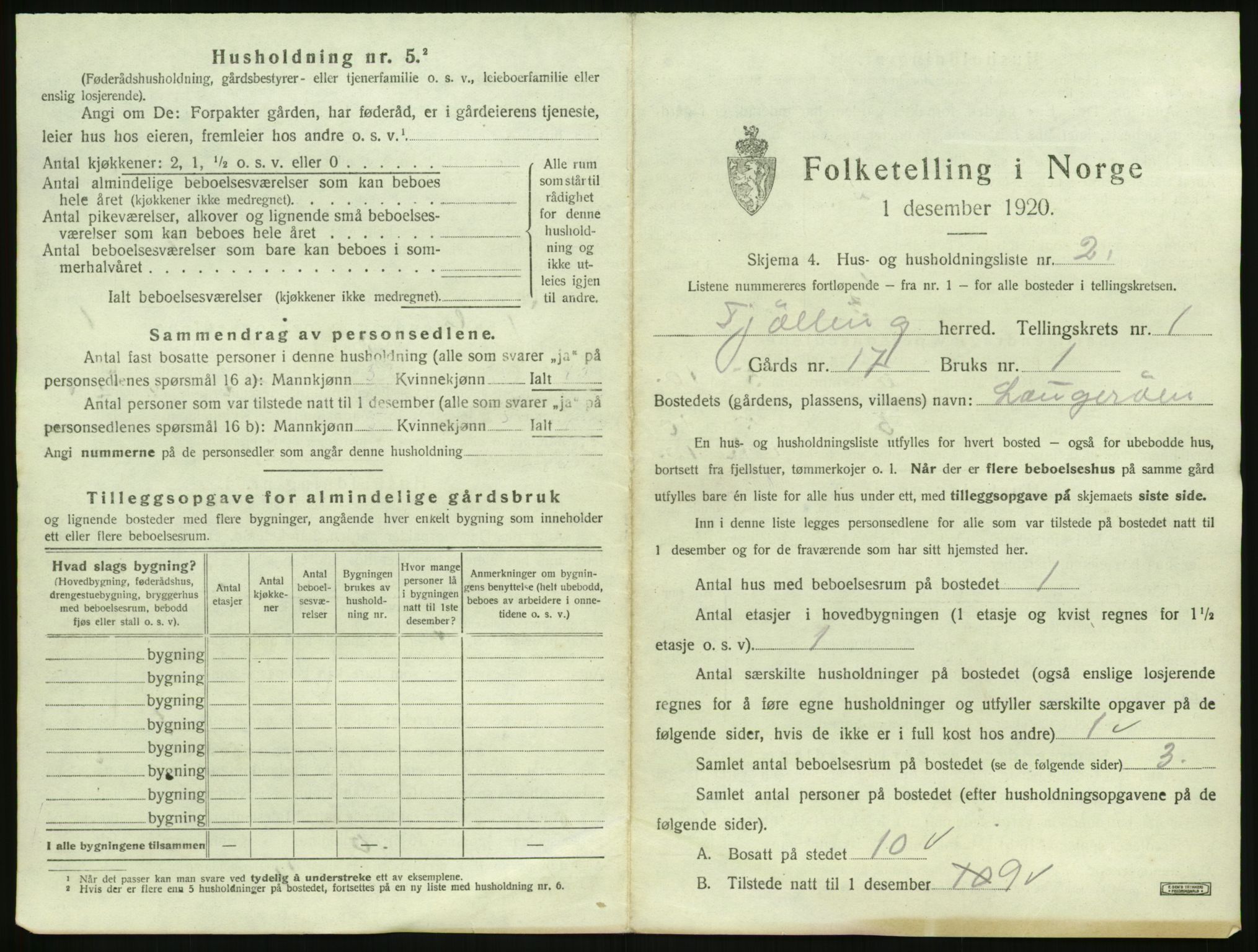 SAKO, 1920 census for Tjølling, 1920, p. 39