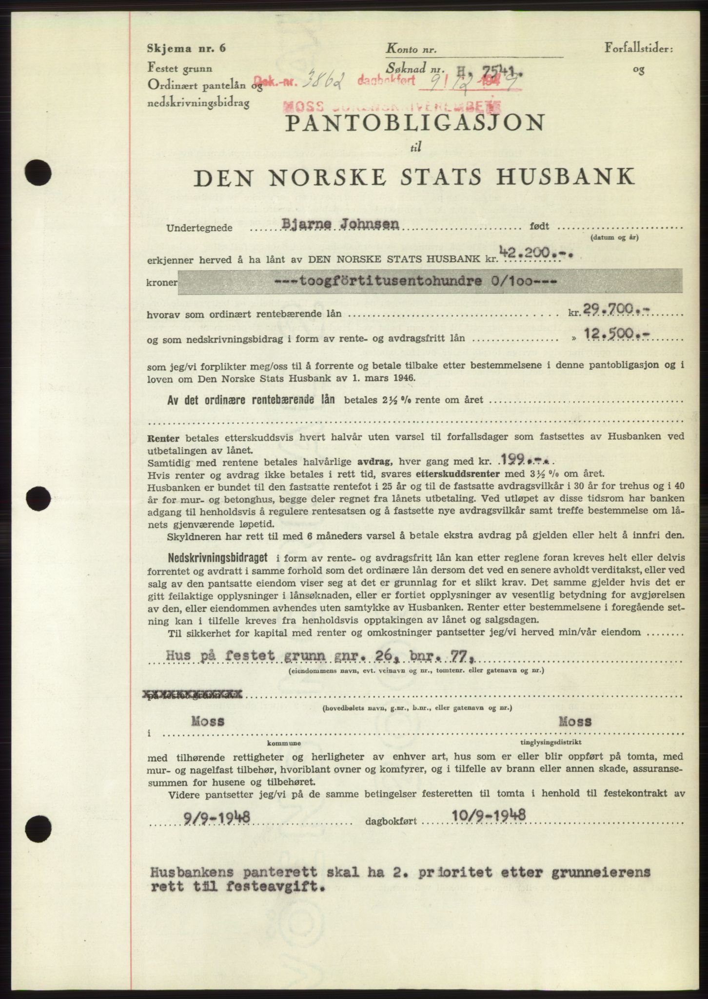 Moss sorenskriveri, SAO/A-10168: Mortgage book no. B23, 1949-1950, Diary no: : 3862/1949