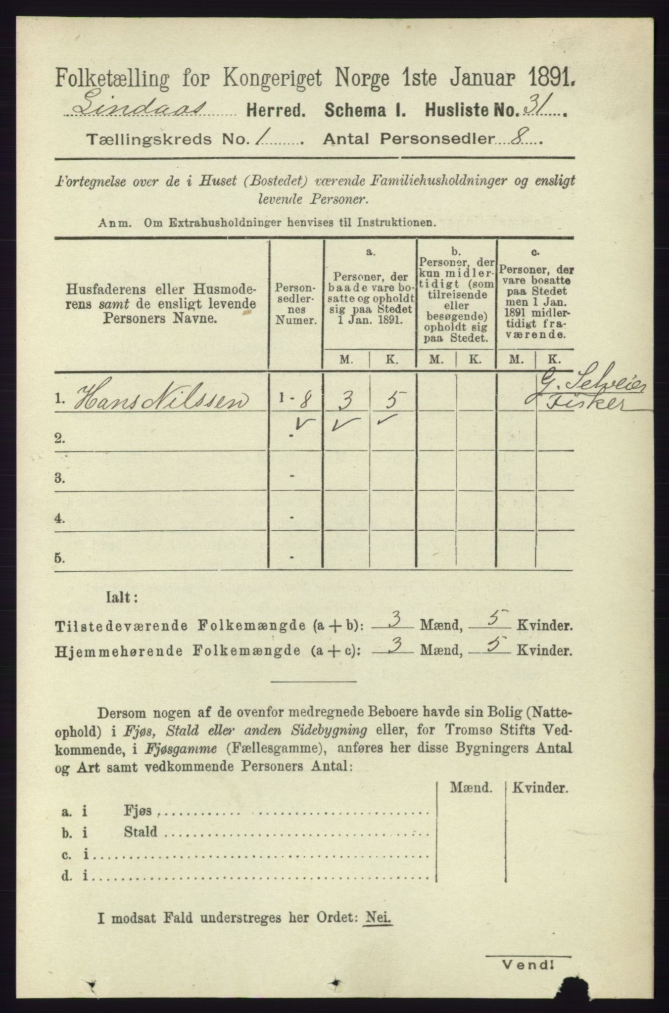 RA, 1891 census for 1263 Lindås, 1891, p. 77