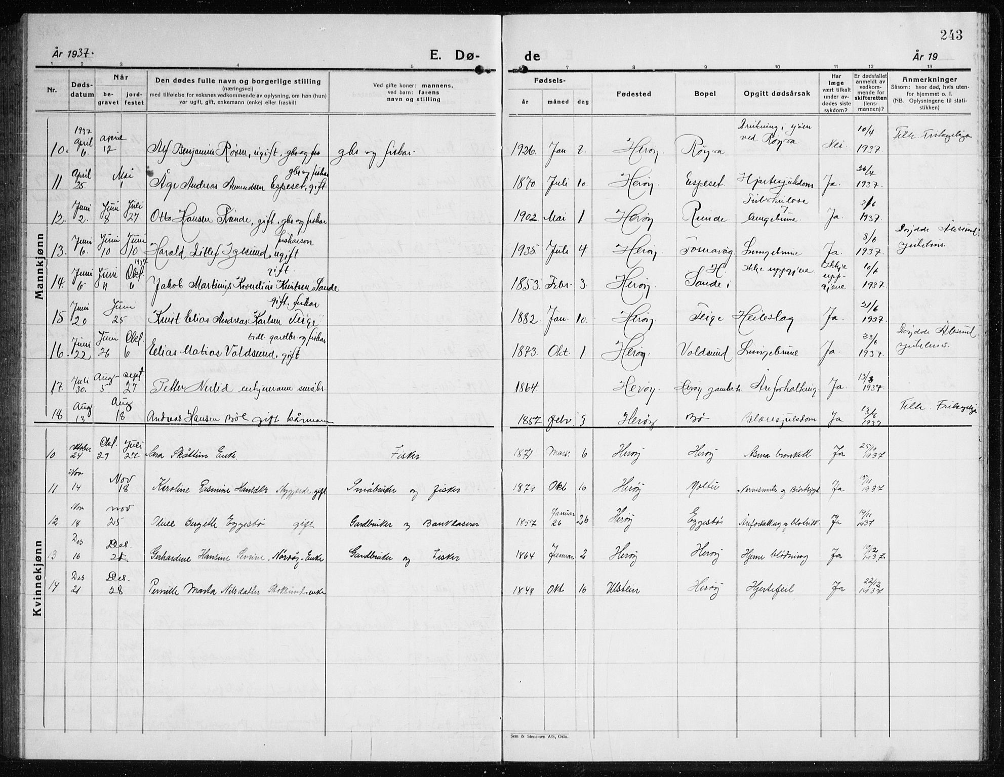 Ministerialprotokoller, klokkerbøker og fødselsregistre - Møre og Romsdal, AV/SAT-A-1454/507/L0085: Parish register (copy) no. 507C08, 1933-1944, p. 243