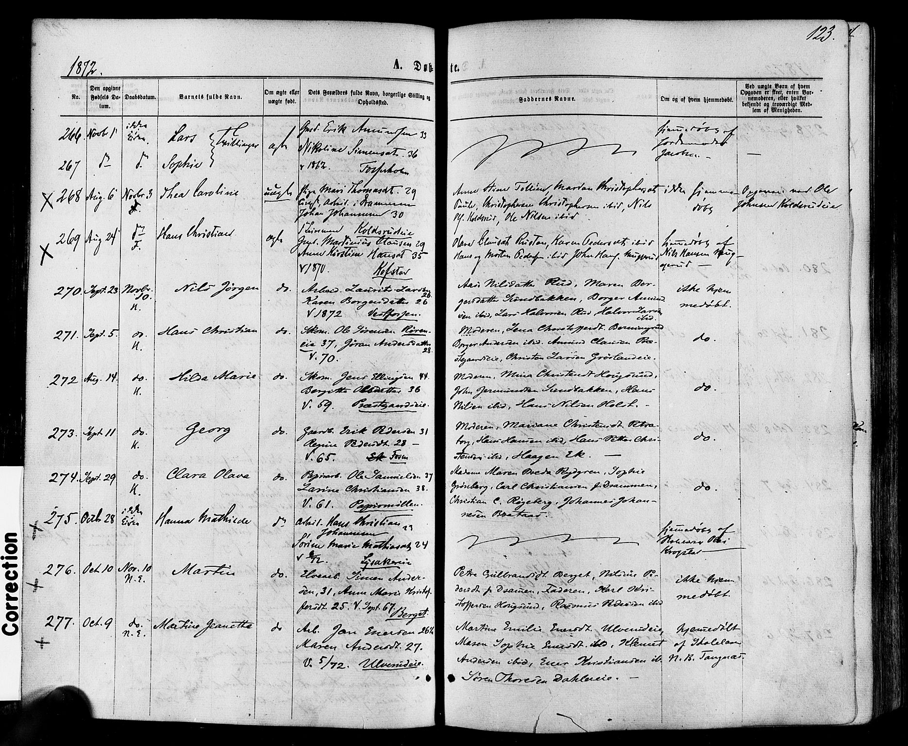 Eiker kirkebøker, SAKO/A-4/F/Fa/L0017: Parish register (official) no. I 17, 1869-1877, p. 123