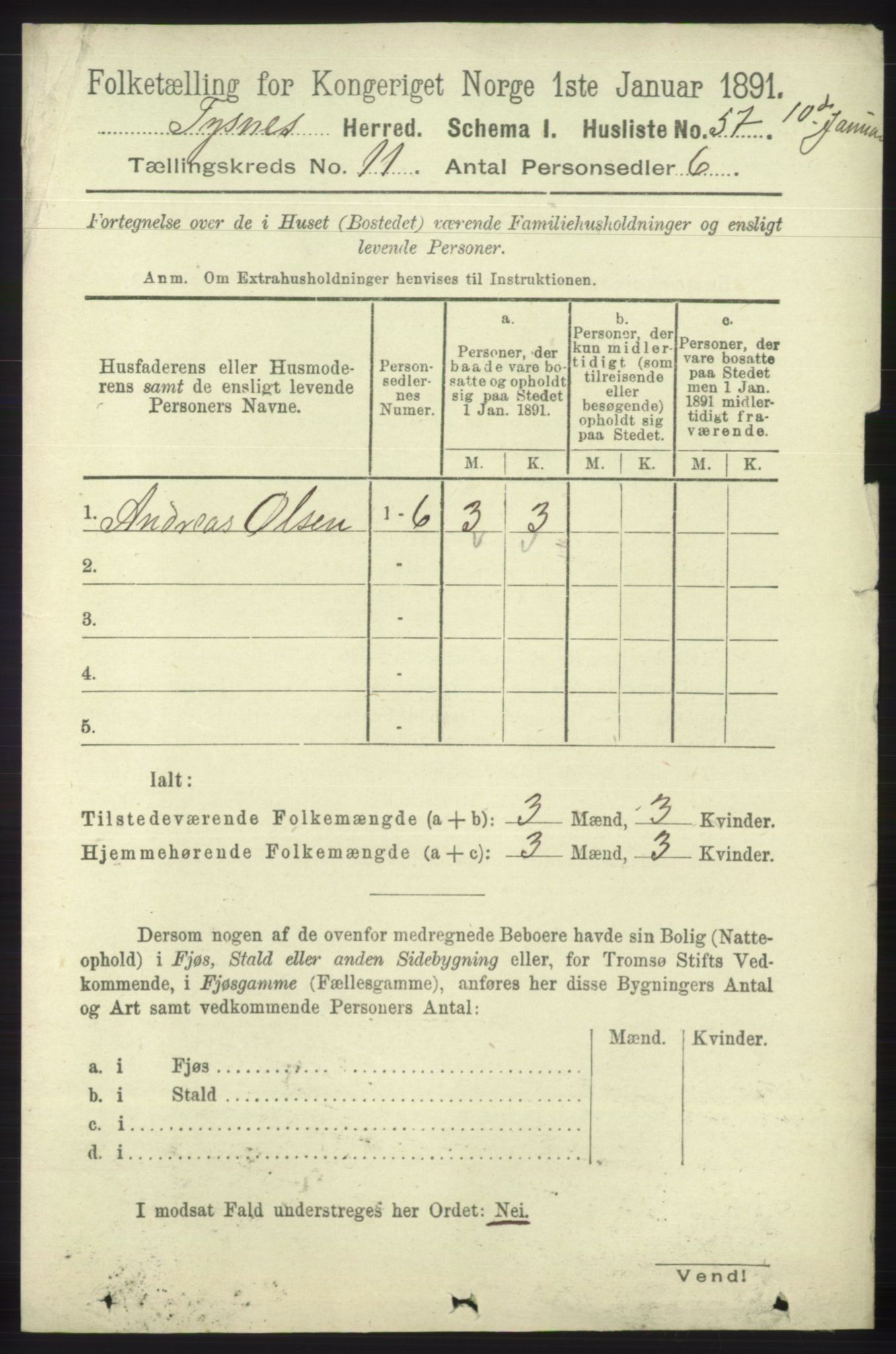 RA, 1891 census for 1223 Tysnes, 1891, p. 5361