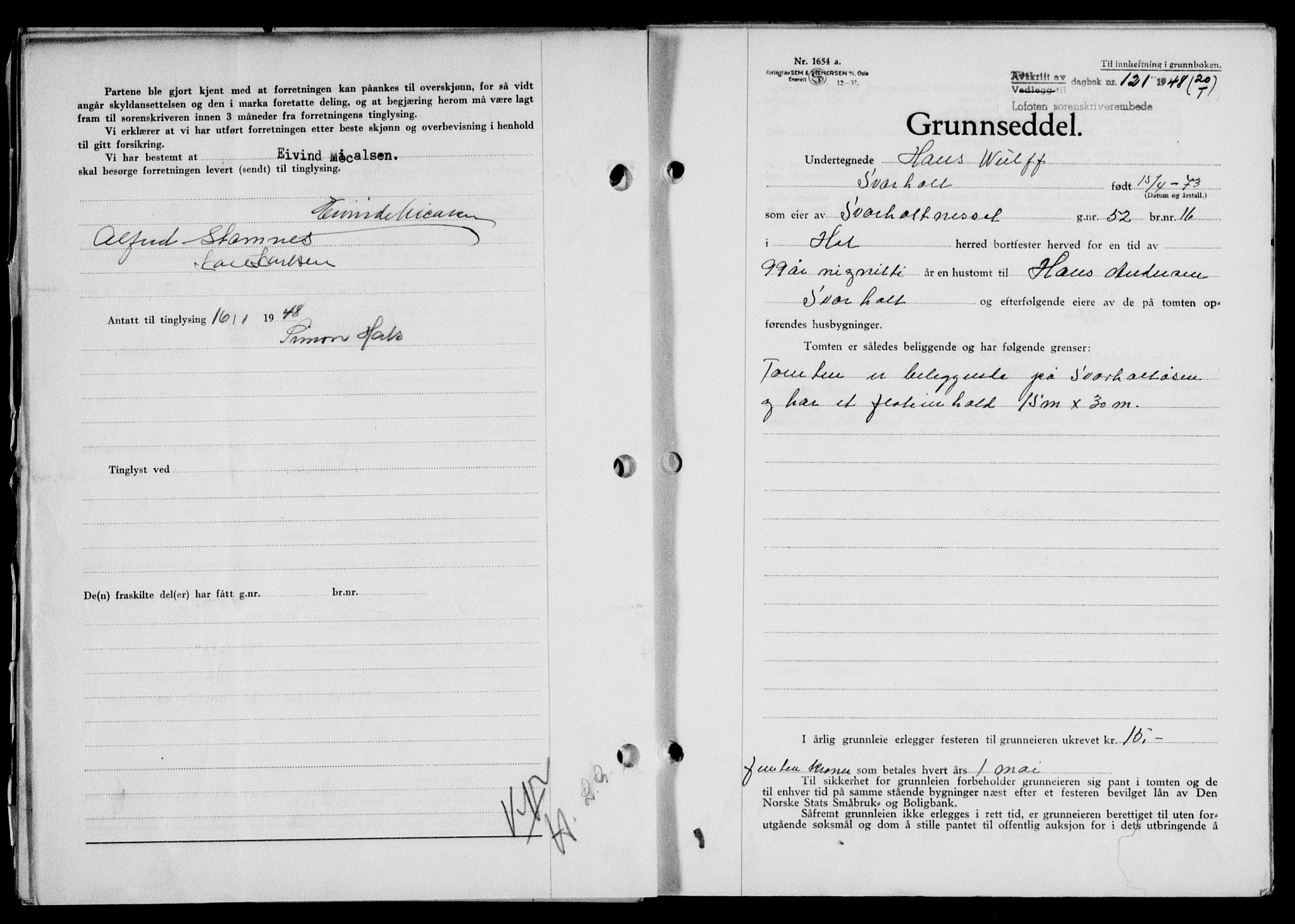 Lofoten sorenskriveri, SAT/A-0017/1/2/2C/L0017a: Mortgage book no. 17a, 1947-1948, Diary no: : 121/1948