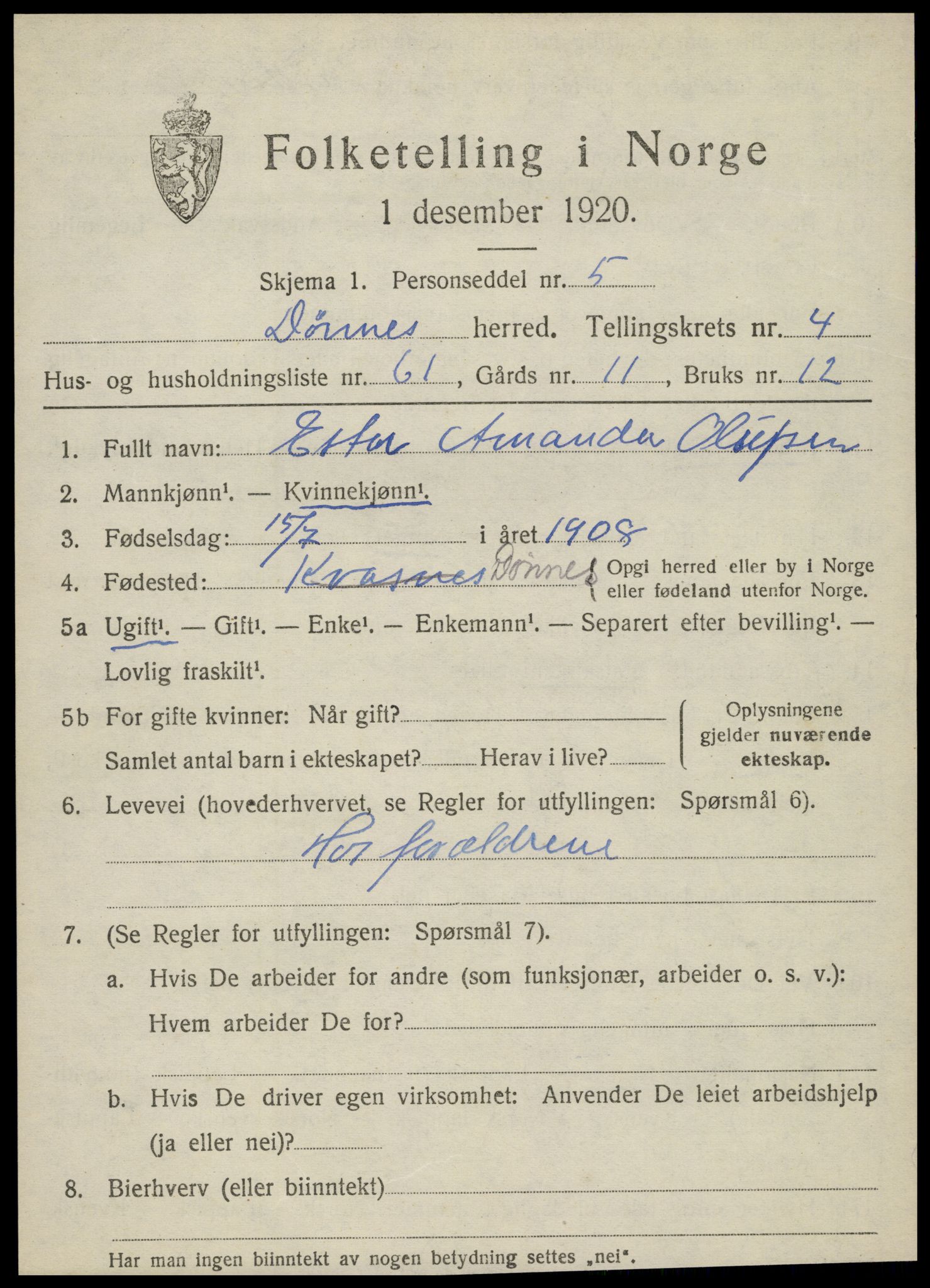 SAT, 1920 census for Dønnes, 1920, p. 2858