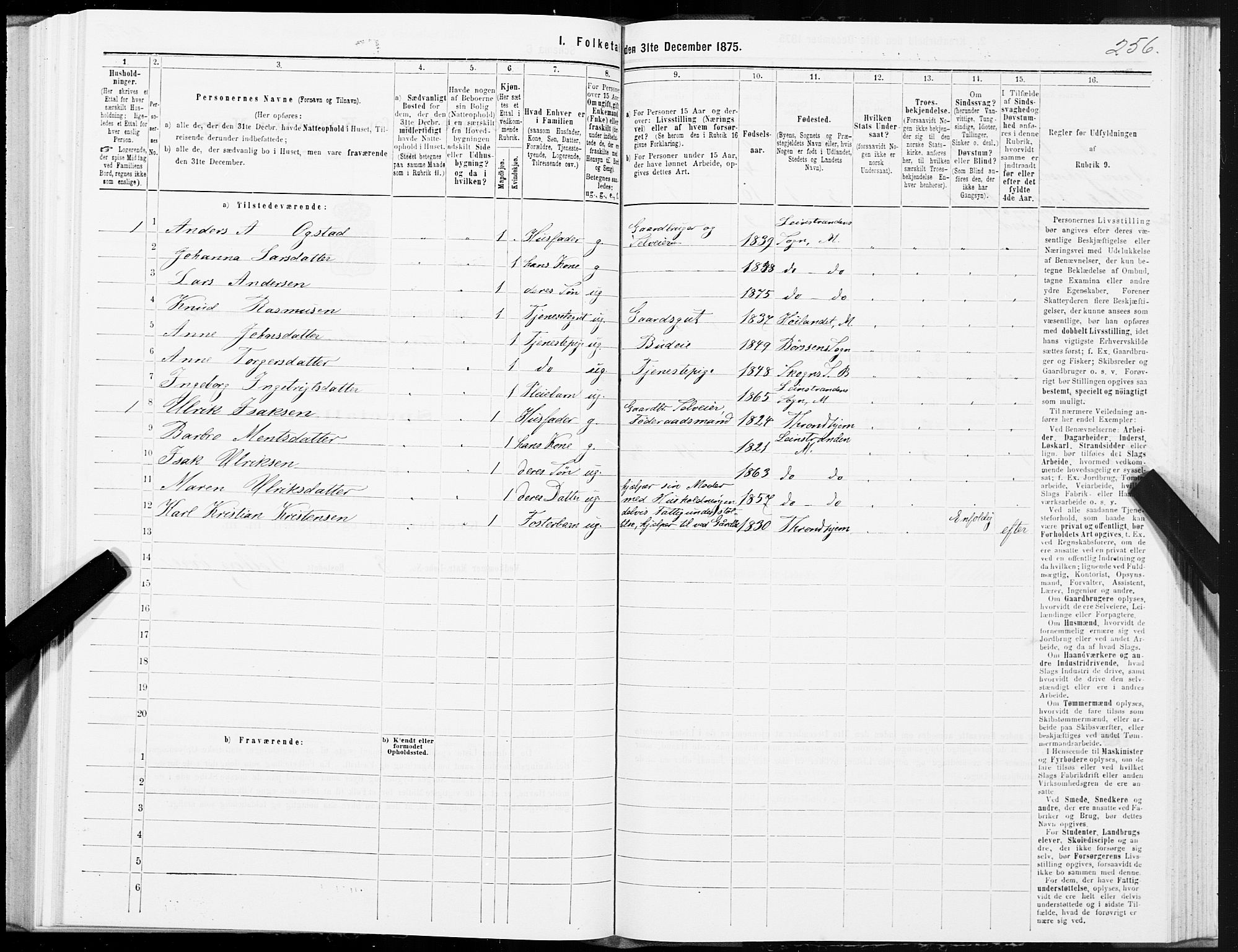 SAT, 1875 census for 1653P Melhus, 1875, p. 8256