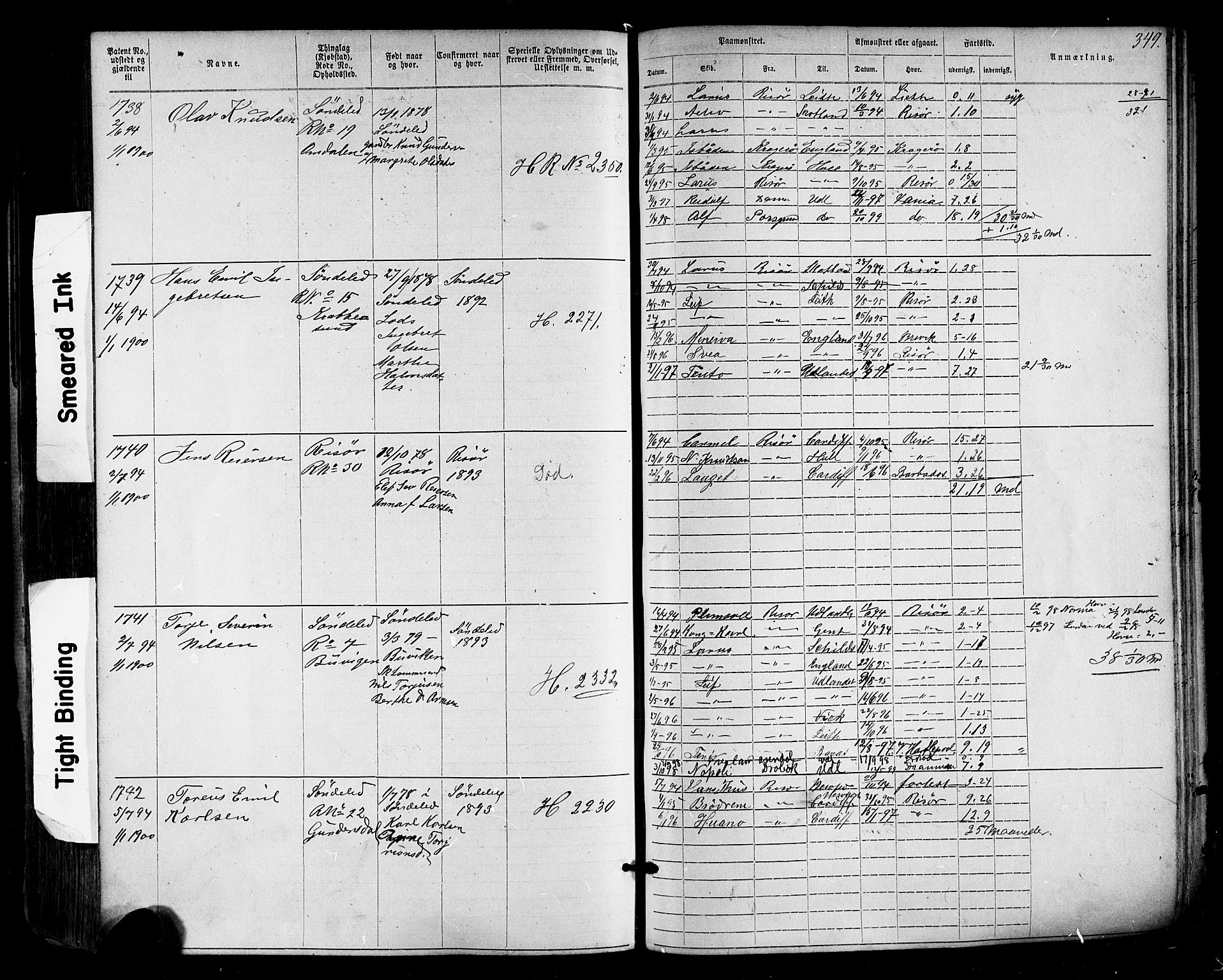 Risør mønstringskrets, SAK/2031-0010/F/Fa/L0003: Annotasjonsrulle nr 1-1913 med register, T-7, 1863-1899, p. 291