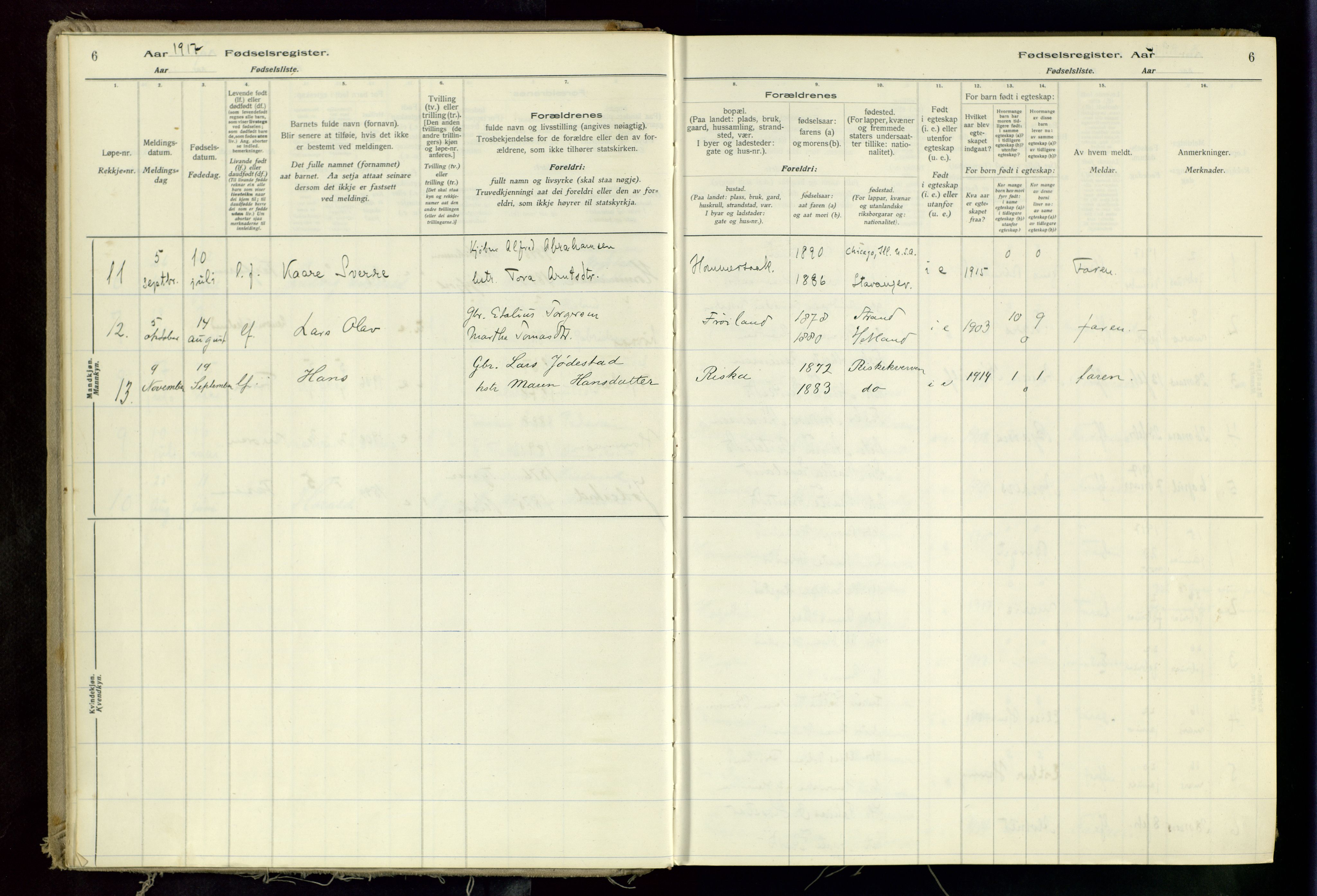 Hetland sokneprestkontor, SAST/A-101826/70/704BA/L0002: Birth register no. 2, 1916-1968, p. 6