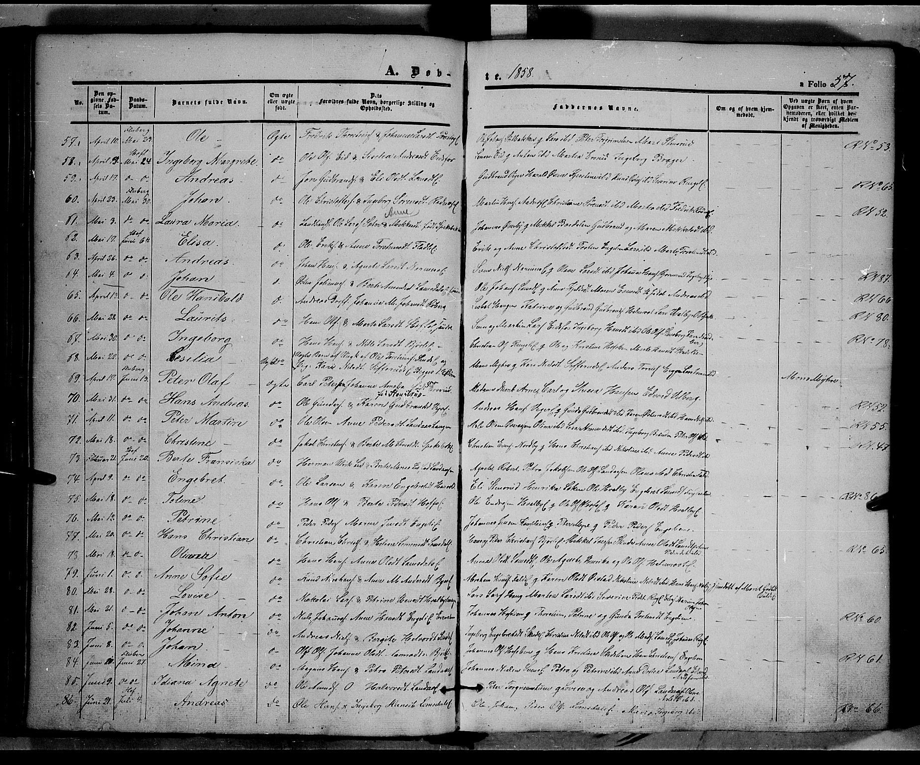 Land prestekontor, SAH/PREST-120/H/Ha/Haa/L0009: Parish register (official) no. 9, 1847-1859, p. 57