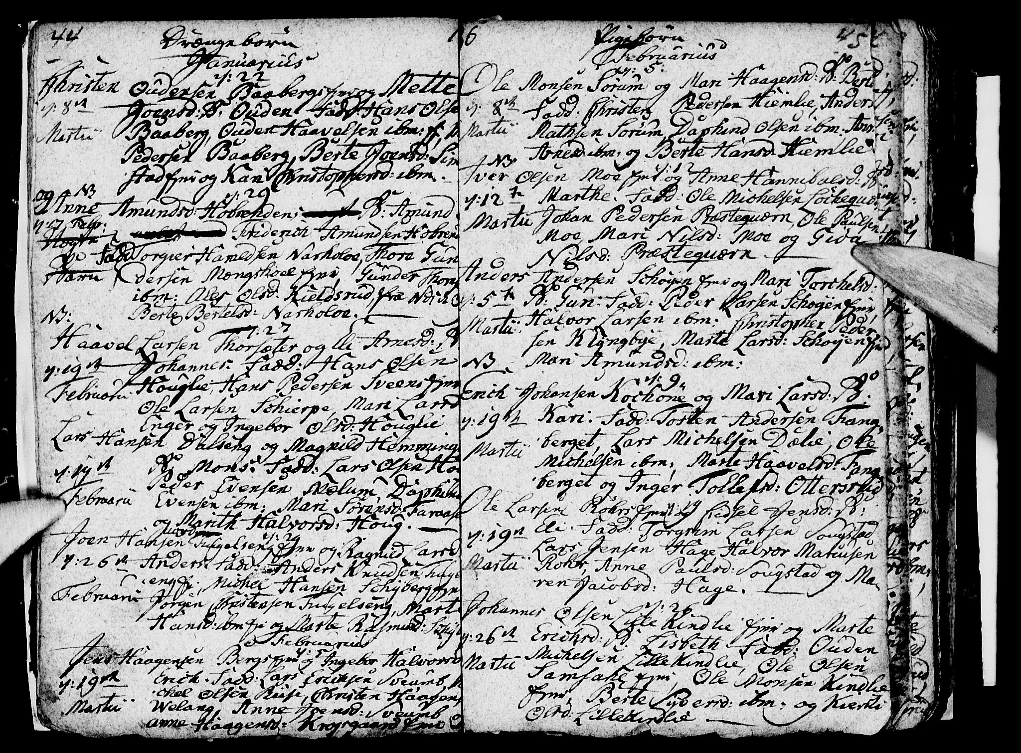 Ringsaker prestekontor, AV/SAH-PREST-014/I/Ia/L0005/0004: Parish register draft no. 5.4, 1785-1789, p. 44-45