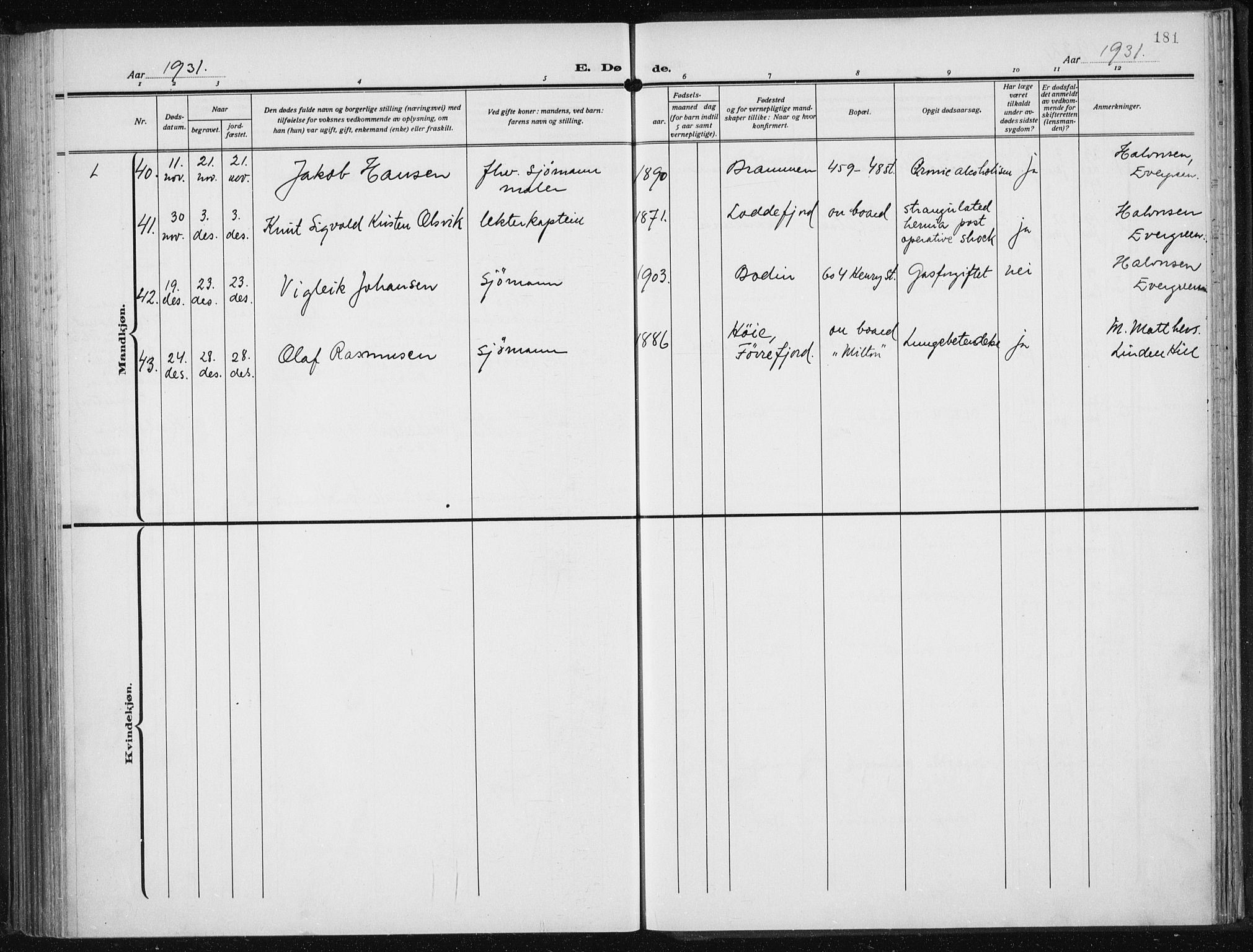 Den norske sjømannsmisjon i utlandet/New York, SAB/SAB/PA-0110/H/Ha/L0008: Parish register (official) no. A 8, 1923-1935, p. 181