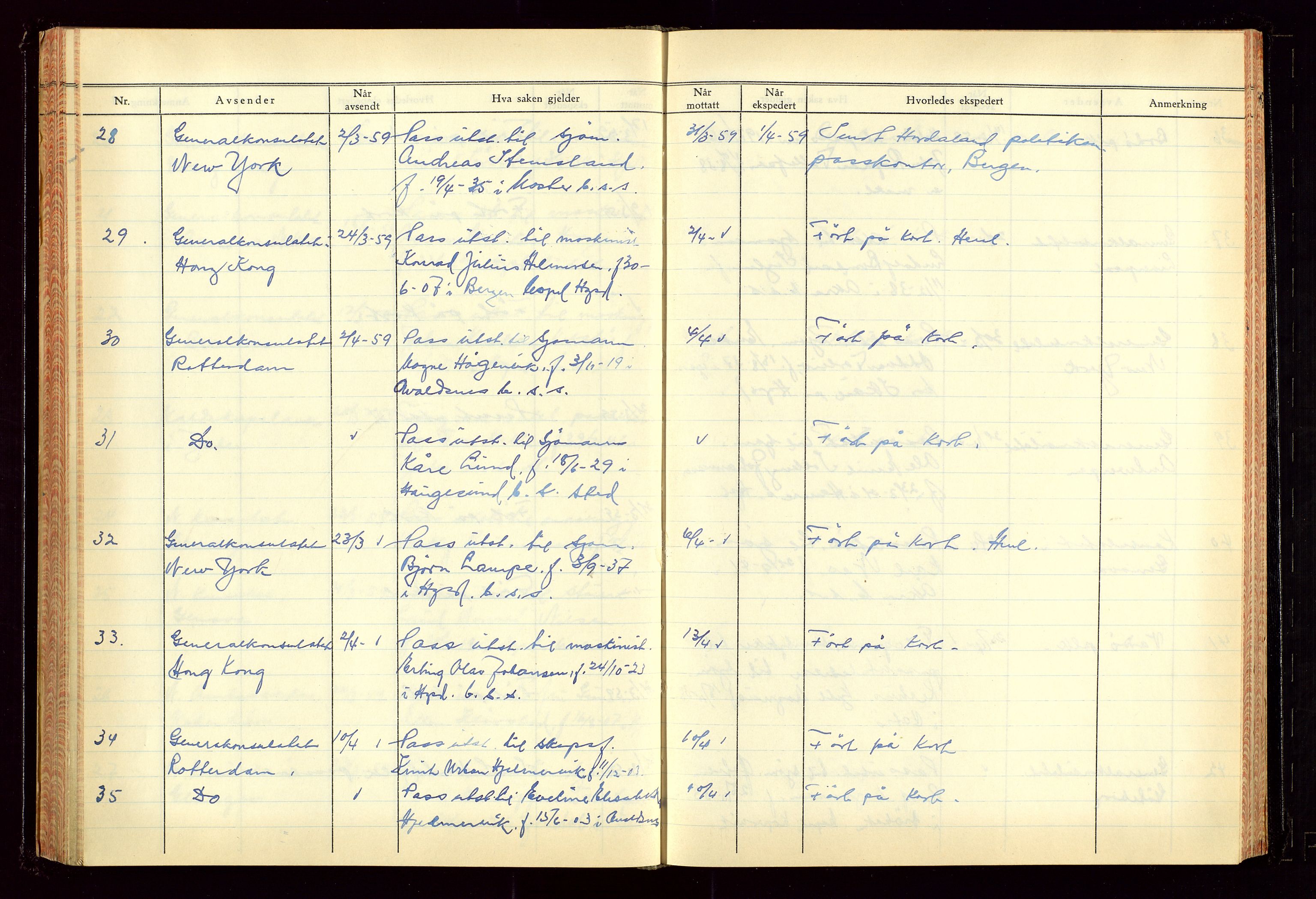 Haugesund politikammer, AV/SAST-A-100440/K/L0007: Passjournal (16 12 53-07 1065), 1953-1965, p. 115