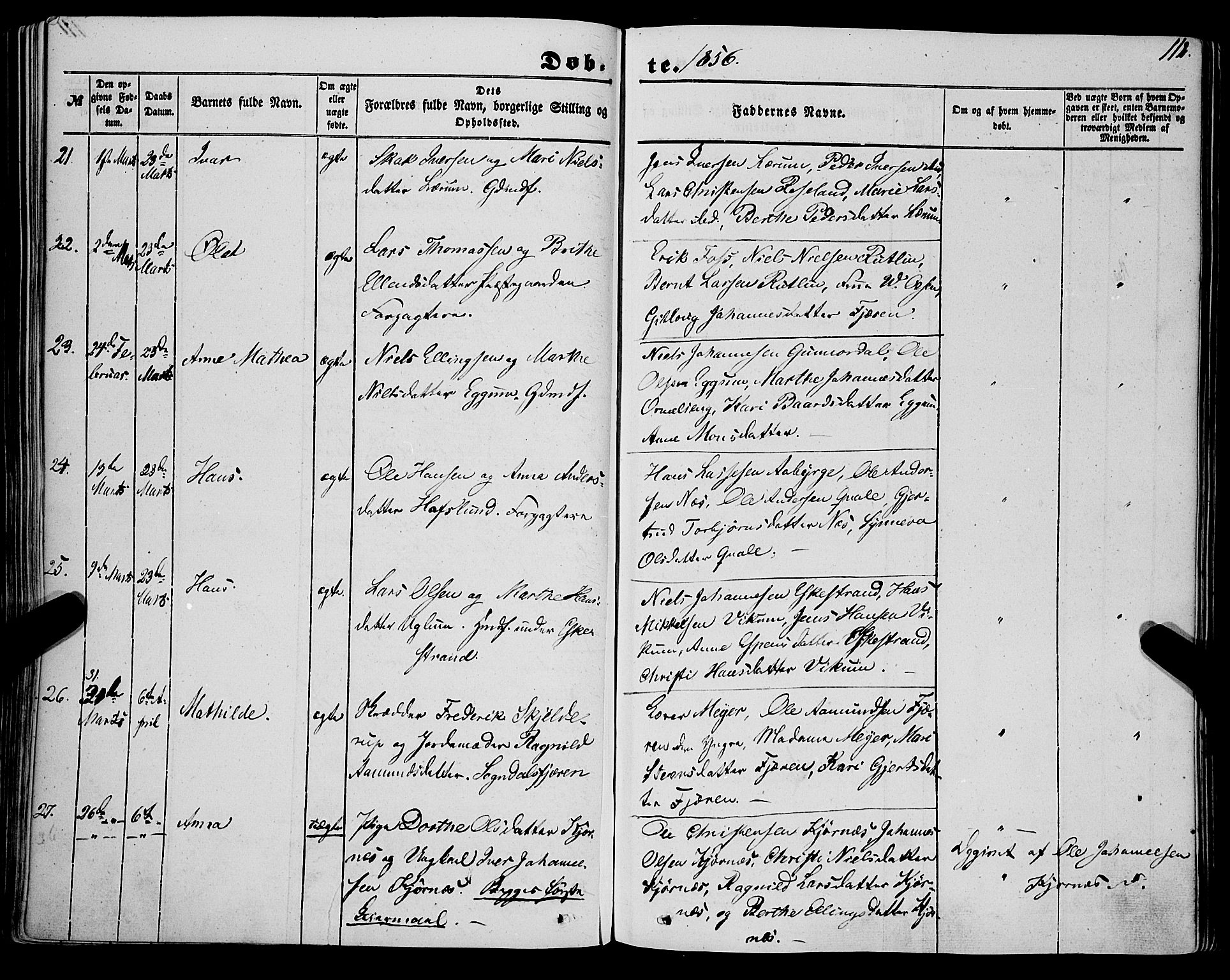 Sogndal sokneprestembete, SAB/A-81301/H/Haa/Haaa/L0012I: Parish register (official) no. A 12I, 1847-1859, p. 112