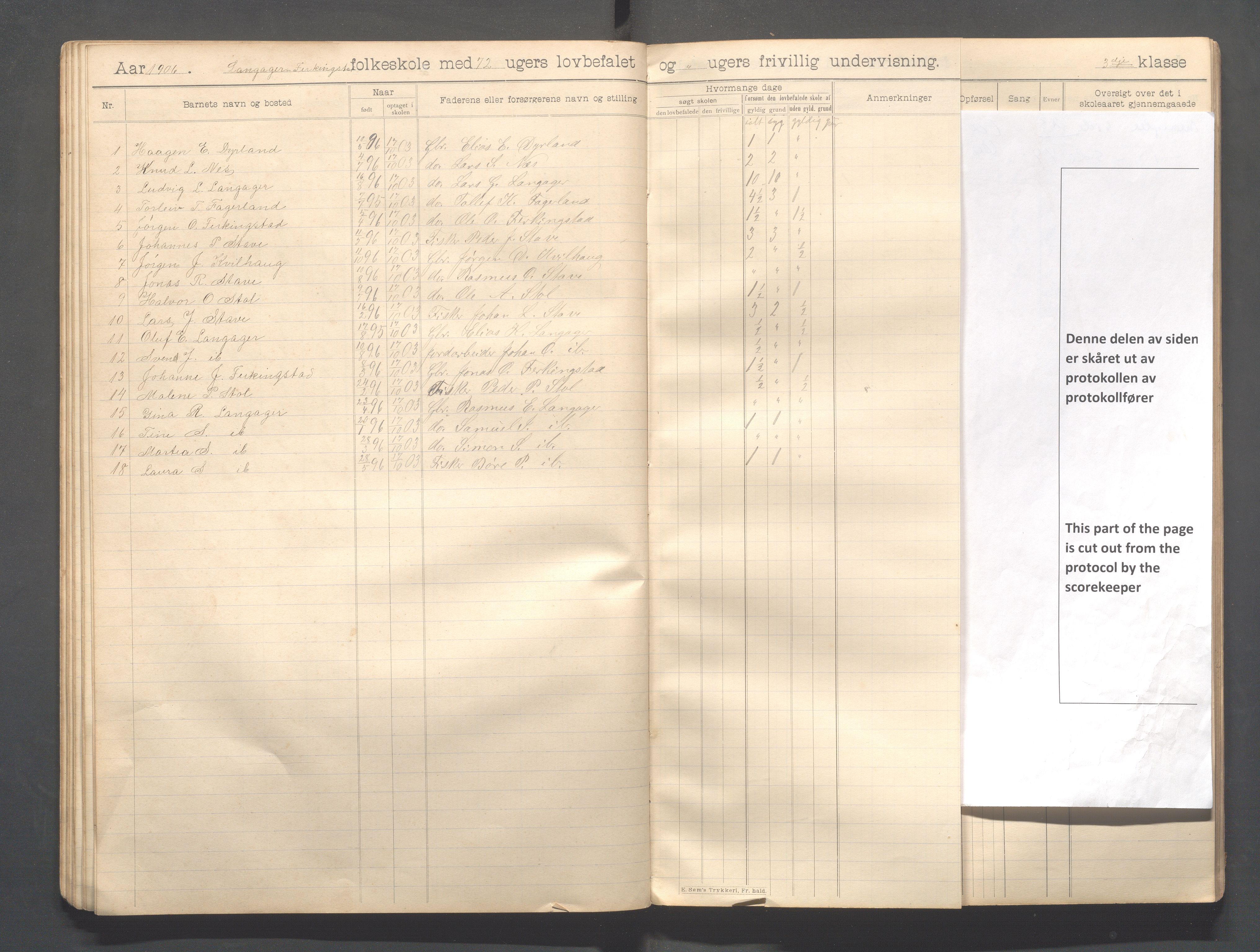 Skudenes kommune - Langåker - Ferkingstad skole, IKAR/A-303/H/L0002: Skoleprotokoll 1.-6. kl., 1903-1910, p. 43