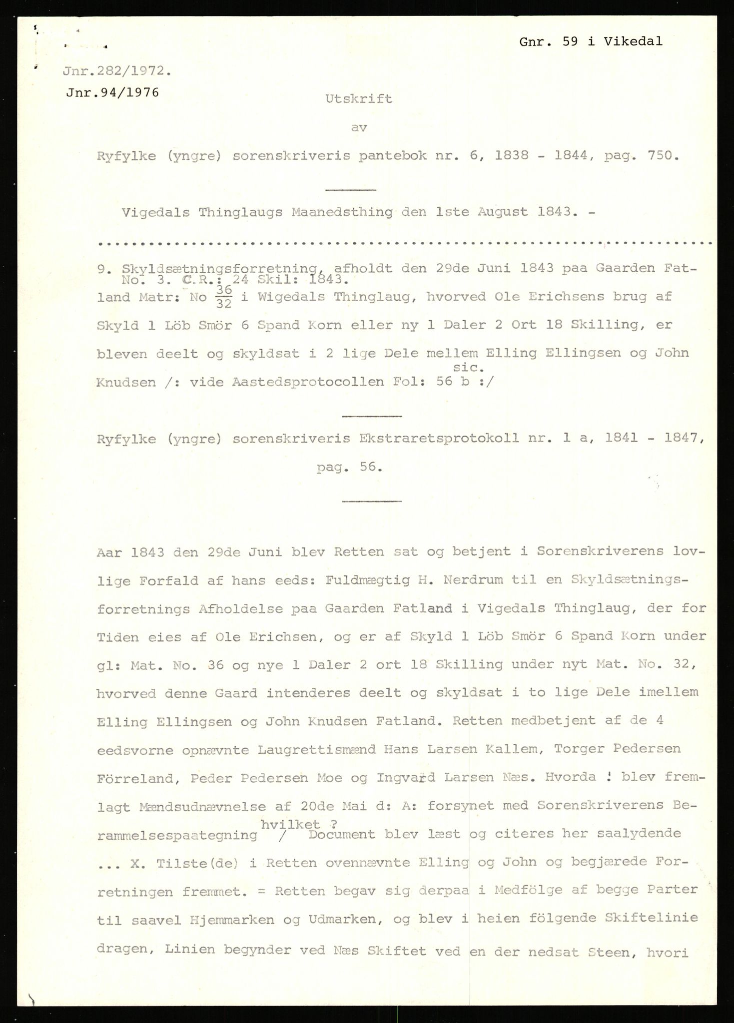 Statsarkivet i Stavanger, SAST/A-101971/03/Y/Yj/L0019: Avskrifter sortert etter gårdsnavn: Evje - Ferkingstad, 1750-1930, p. 440