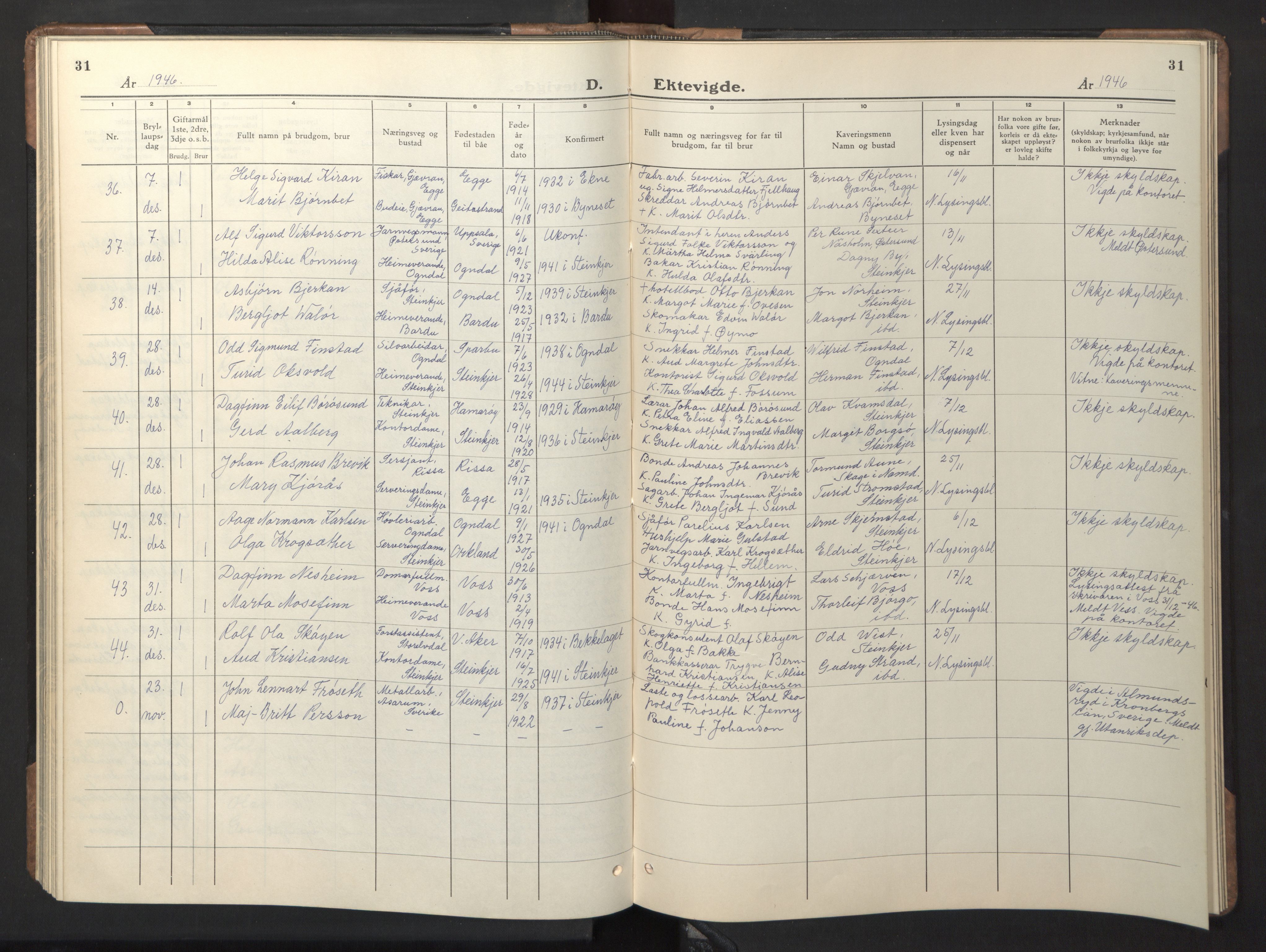 Ministerialprotokoller, klokkerbøker og fødselsregistre - Nord-Trøndelag, SAT/A-1458/739/L0377: Parish register (copy) no. 739C05, 1940-1947, p. 31