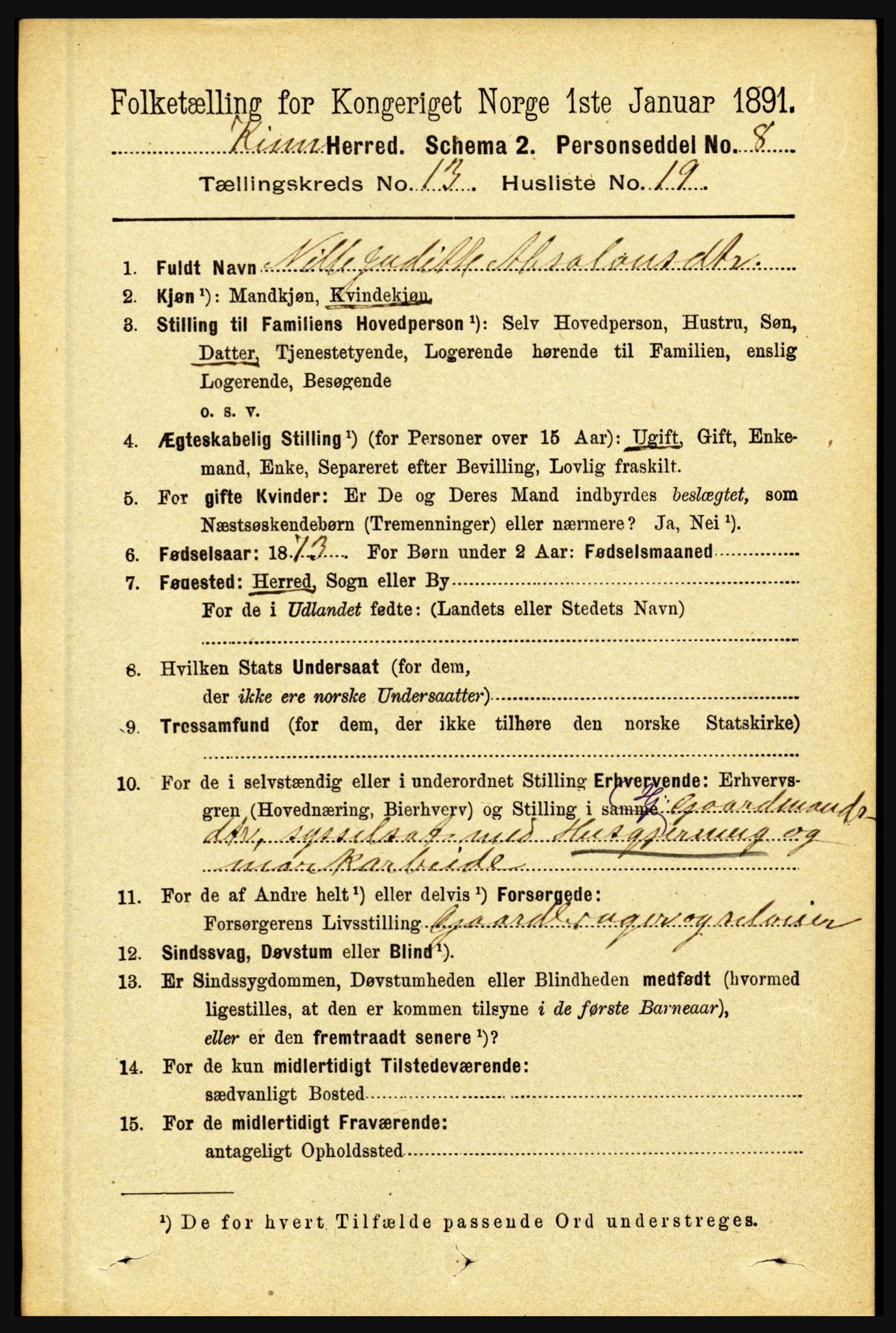 RA, 1891 census for 1437 Kinn, 1891, p. 5194