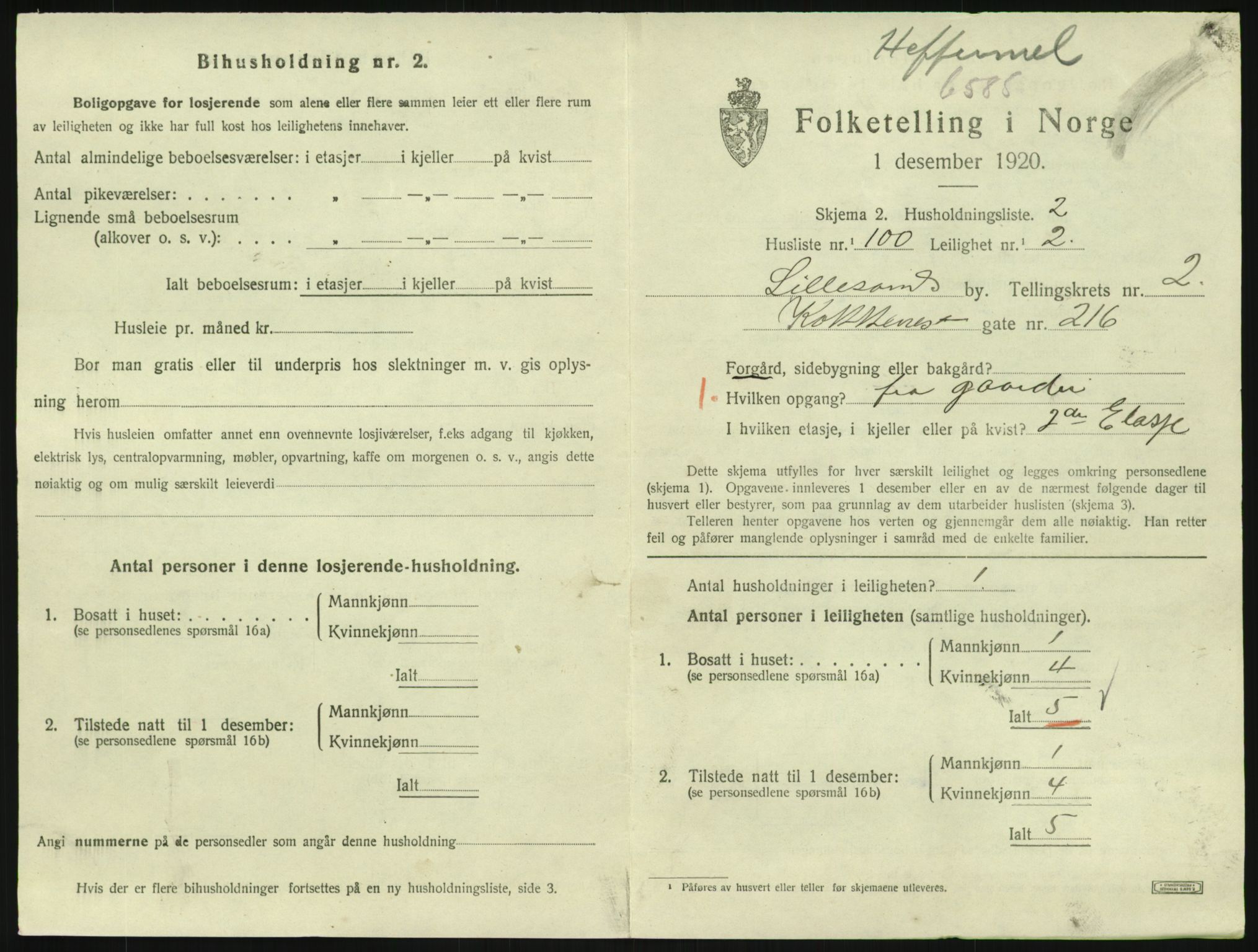 SAK, 1920 census for Lillesand, 1920, p. 1089