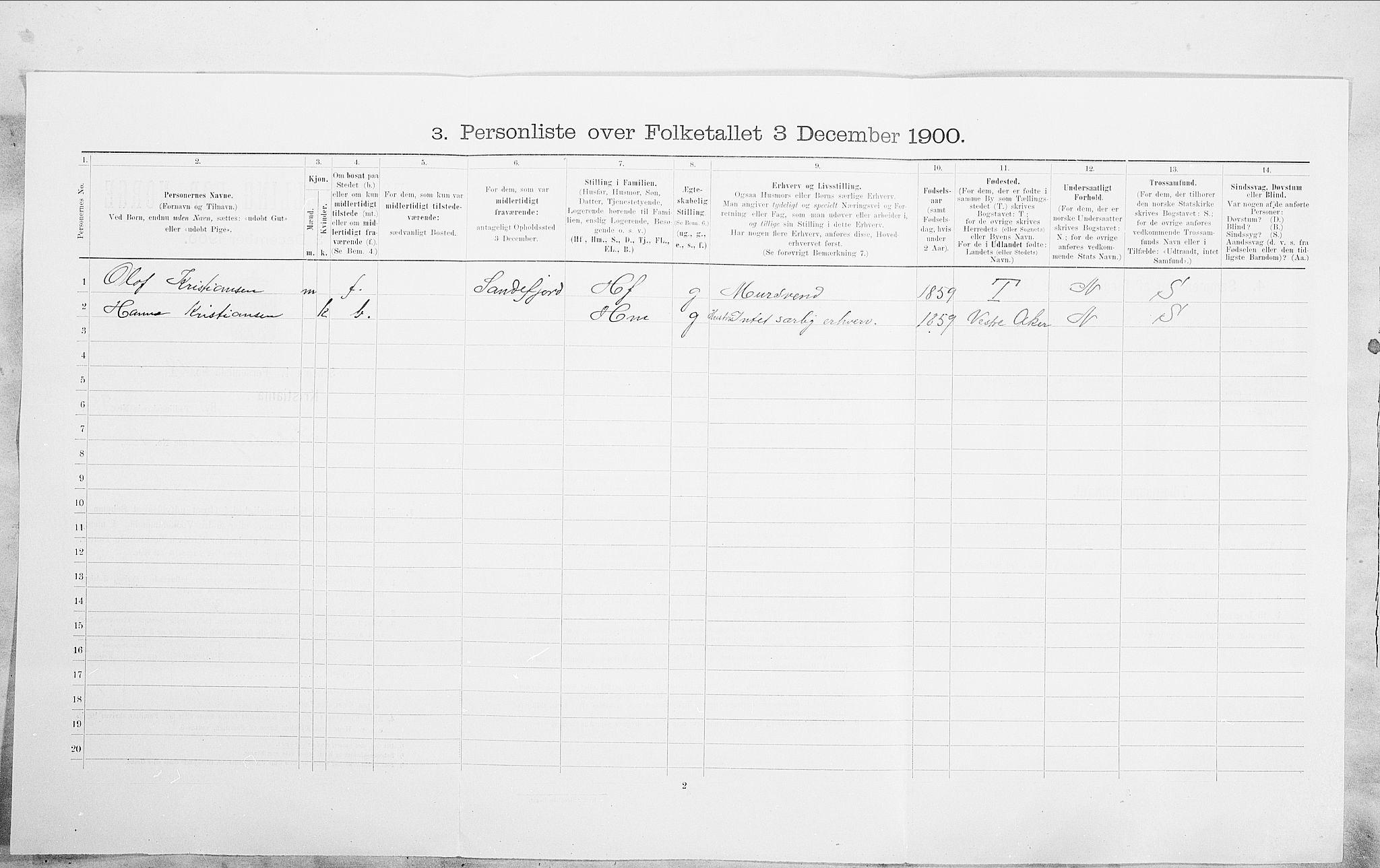 SAO, 1900 census for Kristiania, 1900, p. 87275