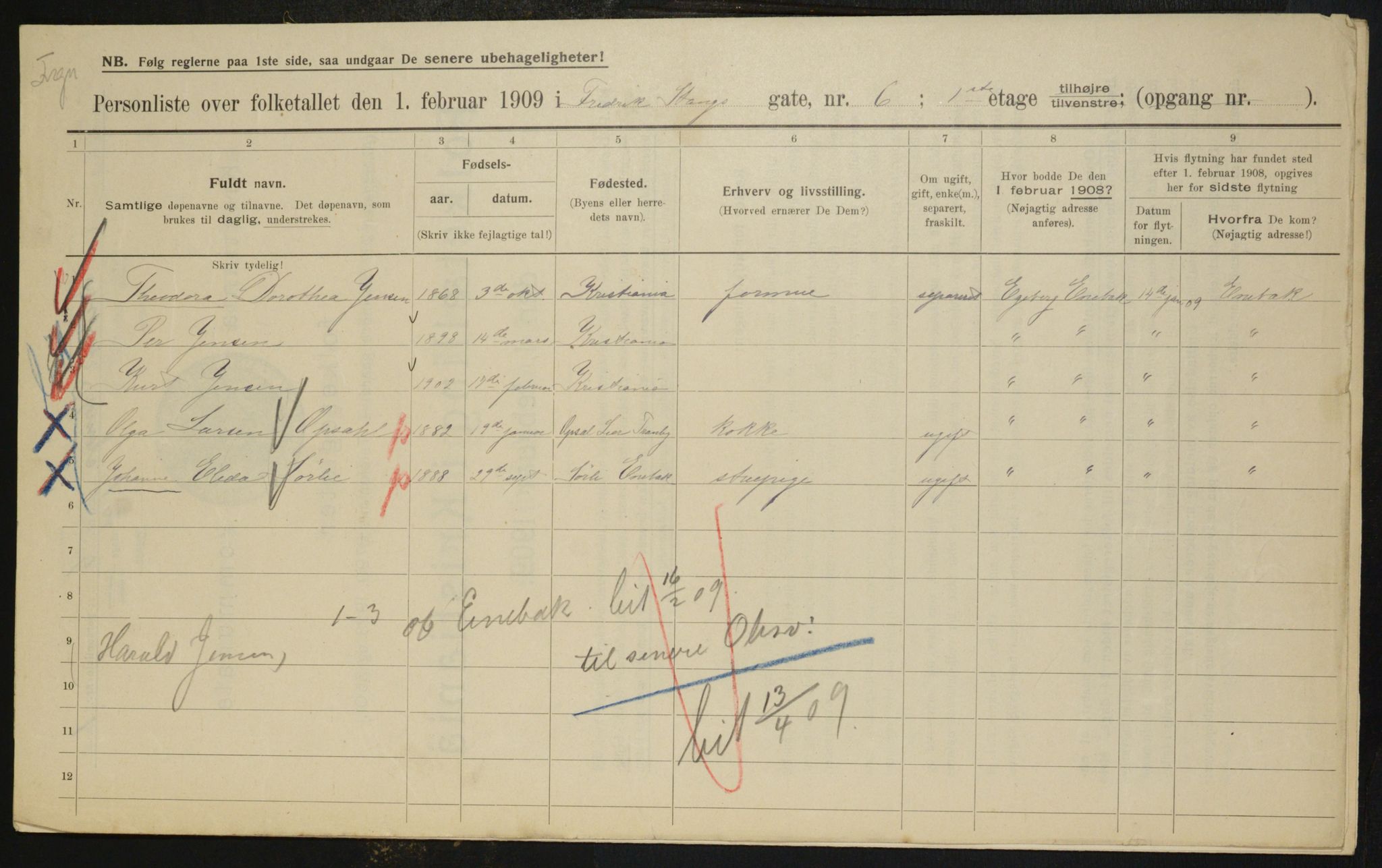 OBA, Municipal Census 1909 for Kristiania, 1909, p. 24104