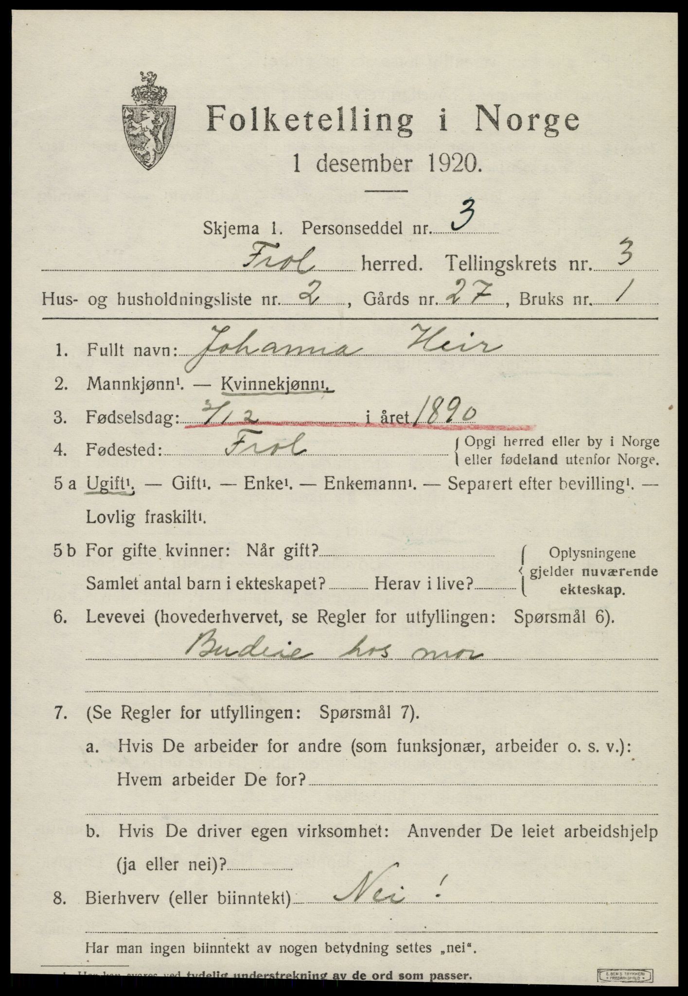 SAT, 1920 census for Frol, 1920, p. 3011