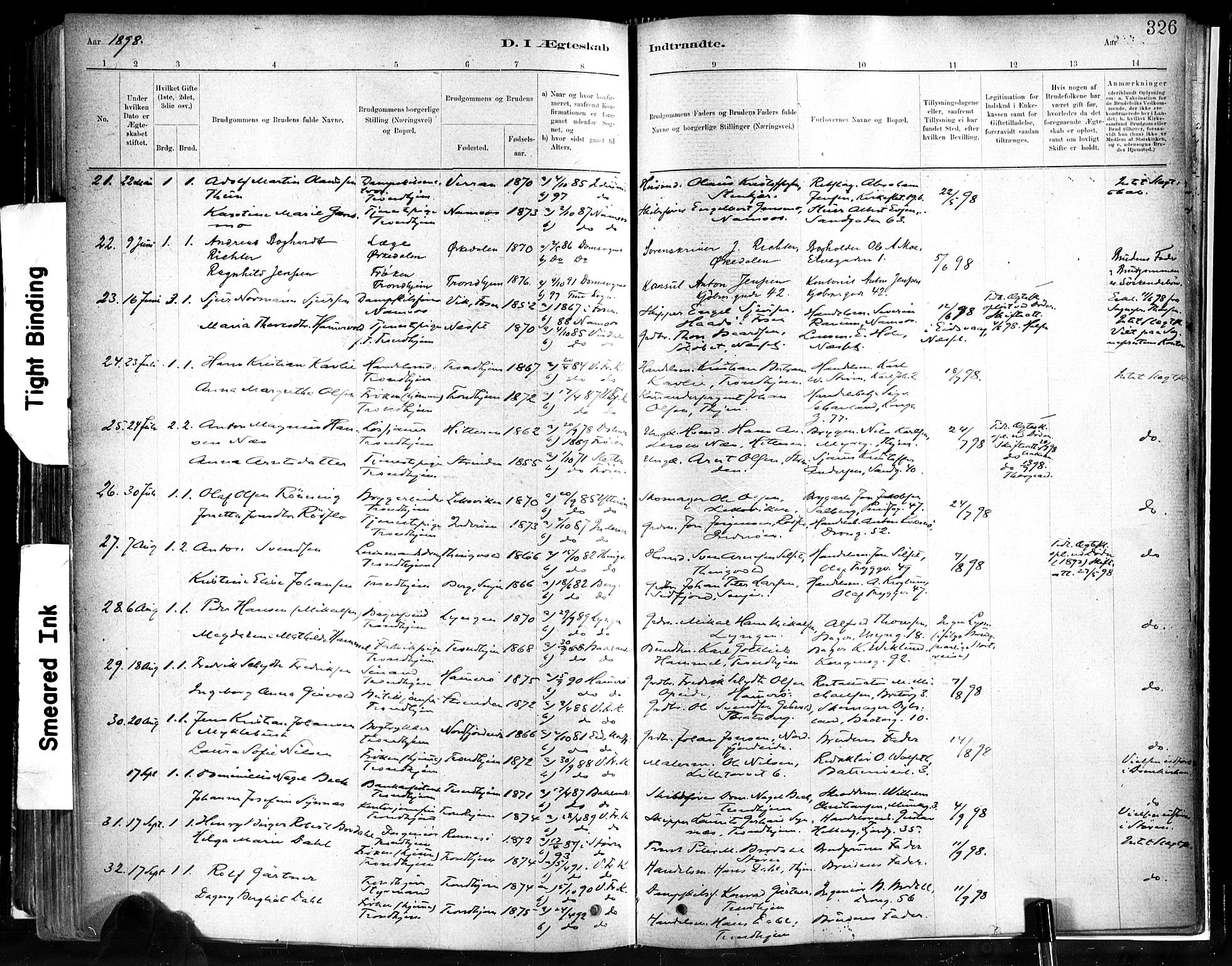 Ministerialprotokoller, klokkerbøker og fødselsregistre - Sør-Trøndelag, SAT/A-1456/602/L0119: Parish register (official) no. 602A17, 1880-1901, p. 326